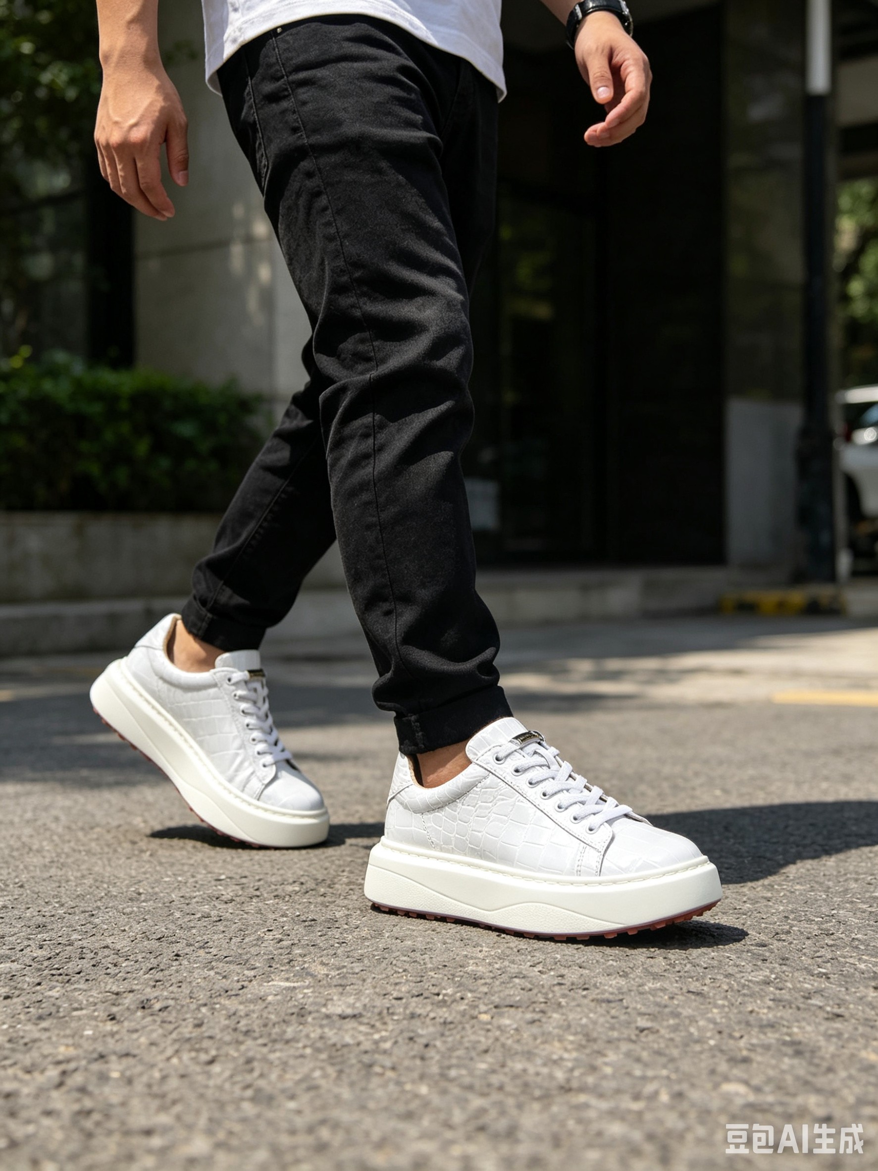 Crocodile Leather White Studded Low-Top Sneakers F057 photo 5