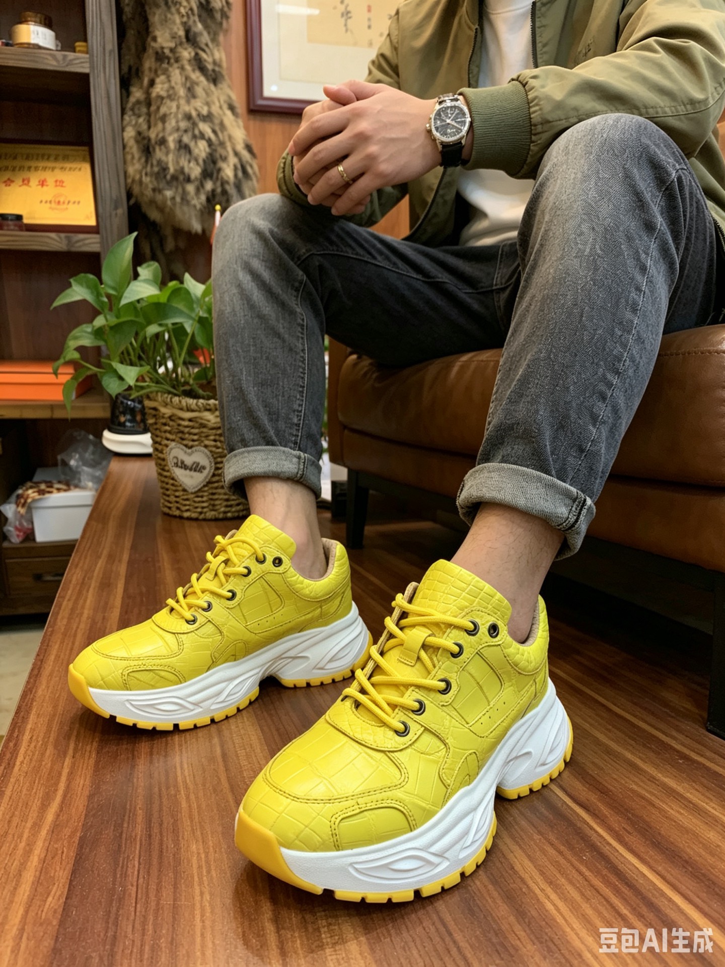 Crocodile Leather Full-Skin Chunky Sneakers F060