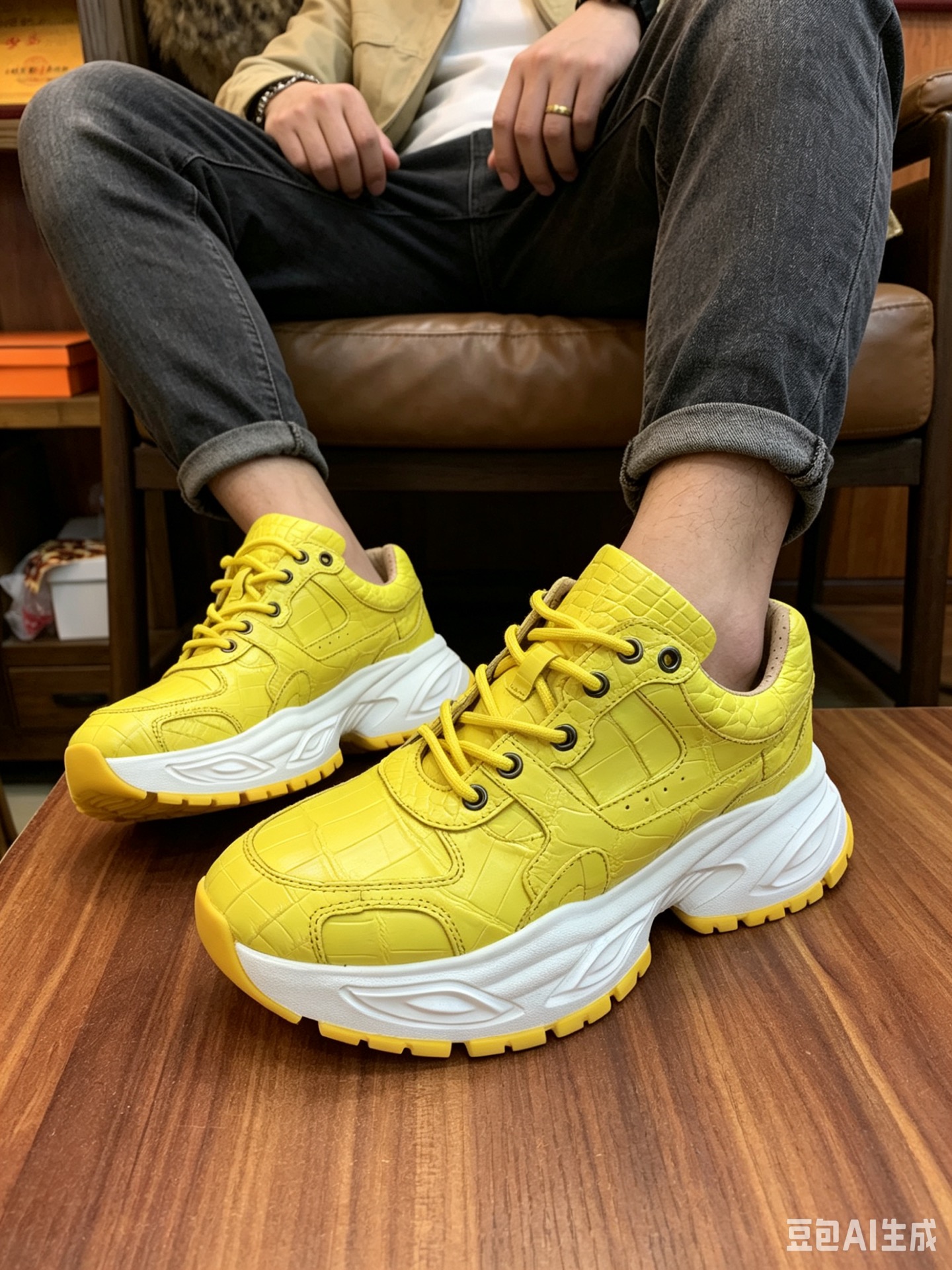 Crocodile Leather Full-Skin Chunky Sneakers F060 photo 4