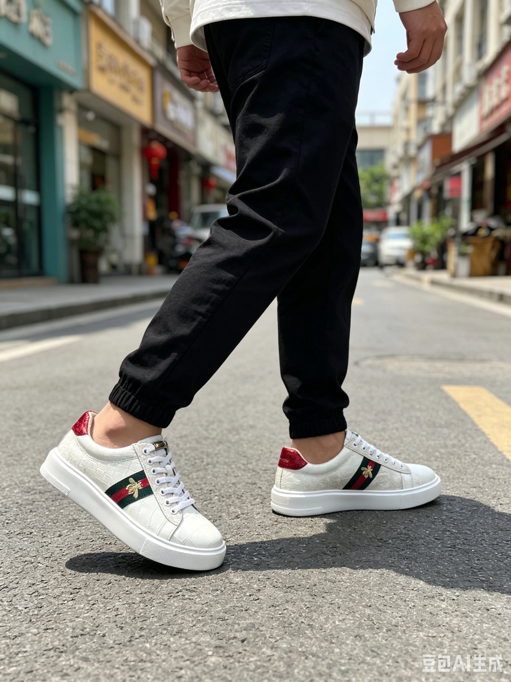 Crocodile Leather Himalayan Bee Detail Low-Top Sneakers F061