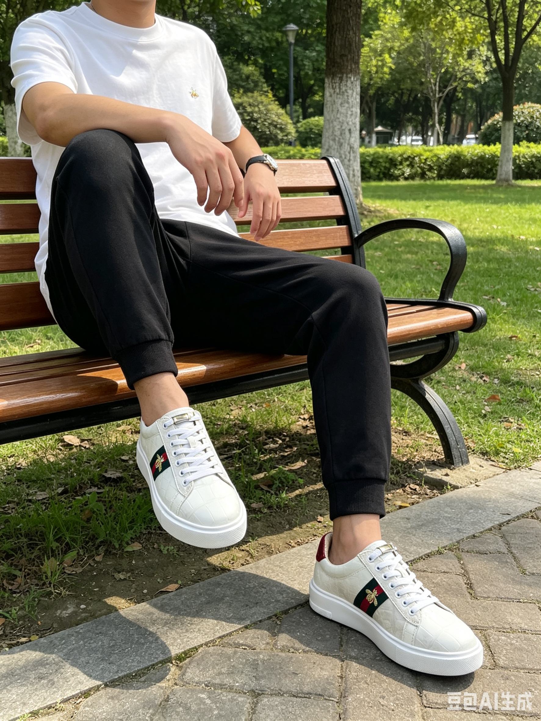 Crocodile Leather Himalayan Bee Detail Low-Top Sneakers F061