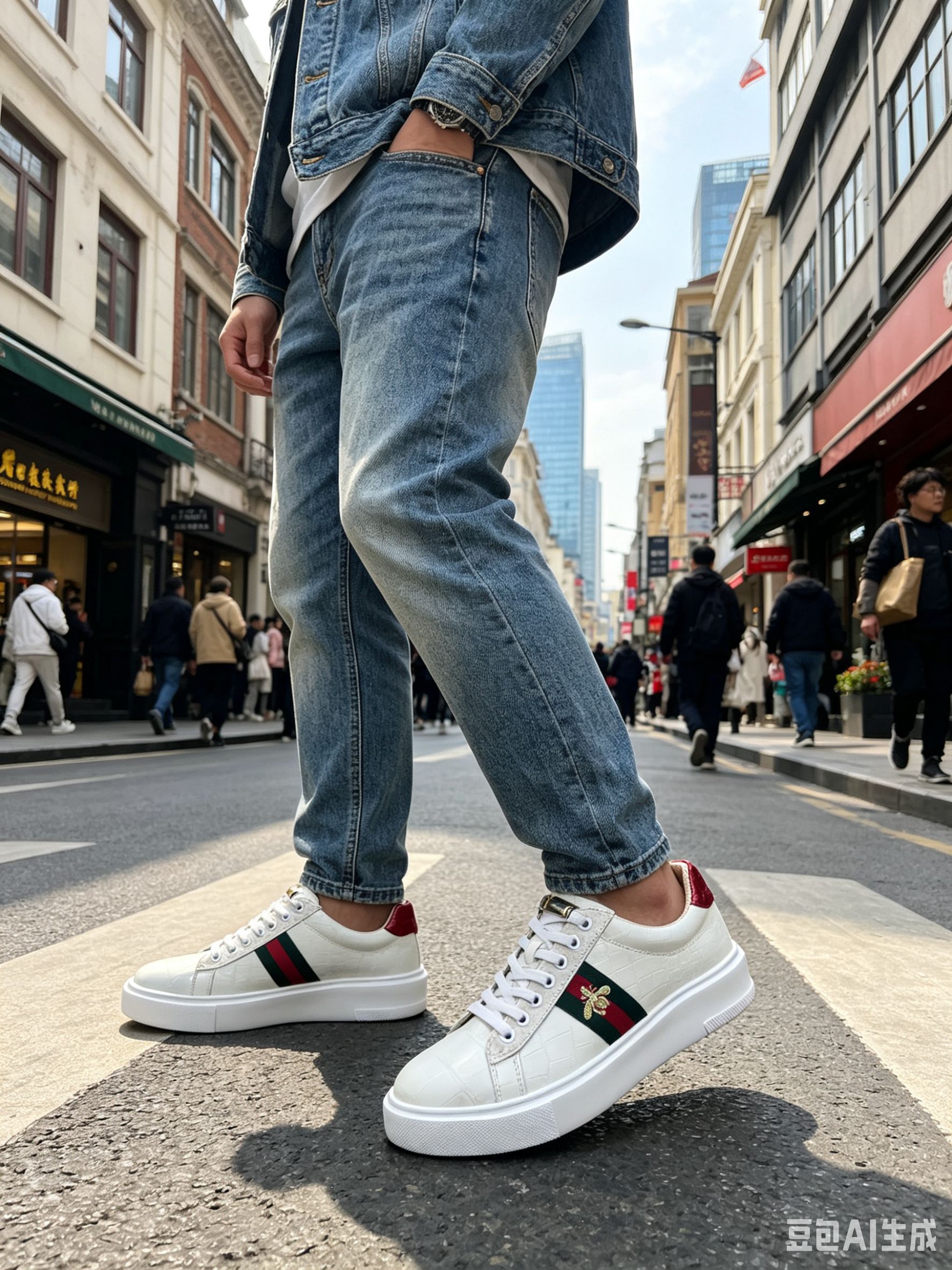 Crocodile Leather Himalayan Bee Detail Low-Top Sneakers F061 photo 6