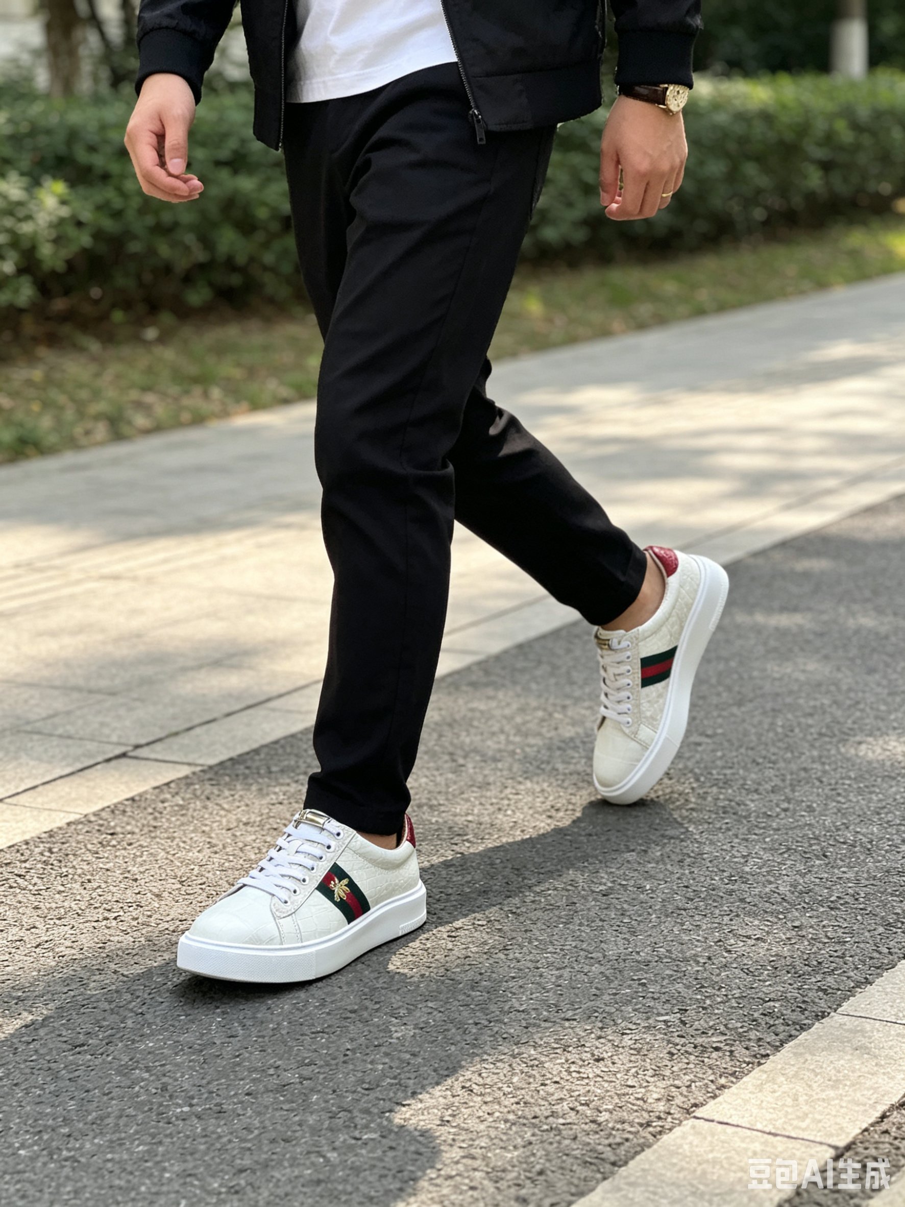 Crocodile Leather Himalayan Bee Detail Low-Top Sneakers F061 photo 7