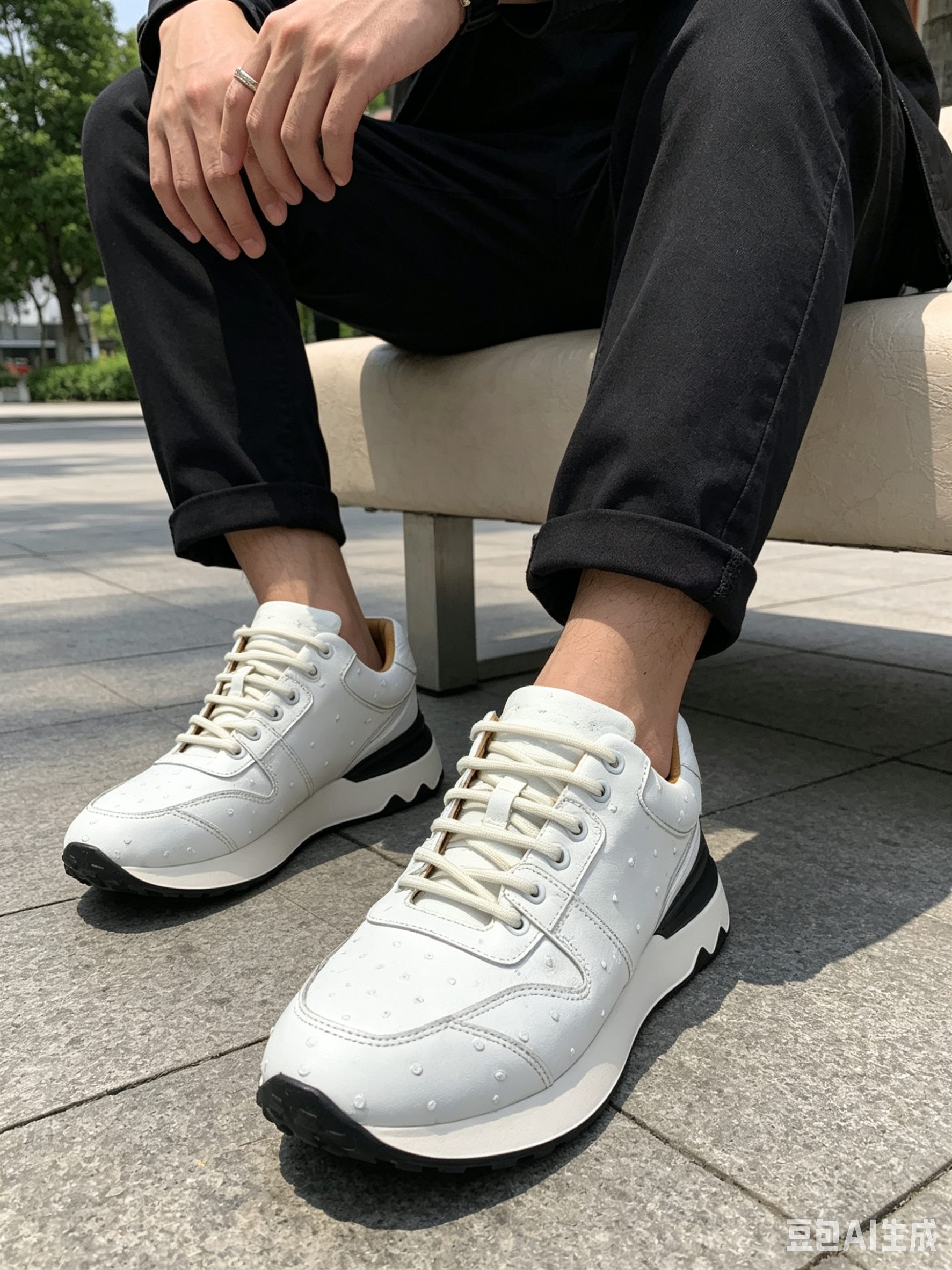 Ostrich Leather Studded Retro Running Shoes F063