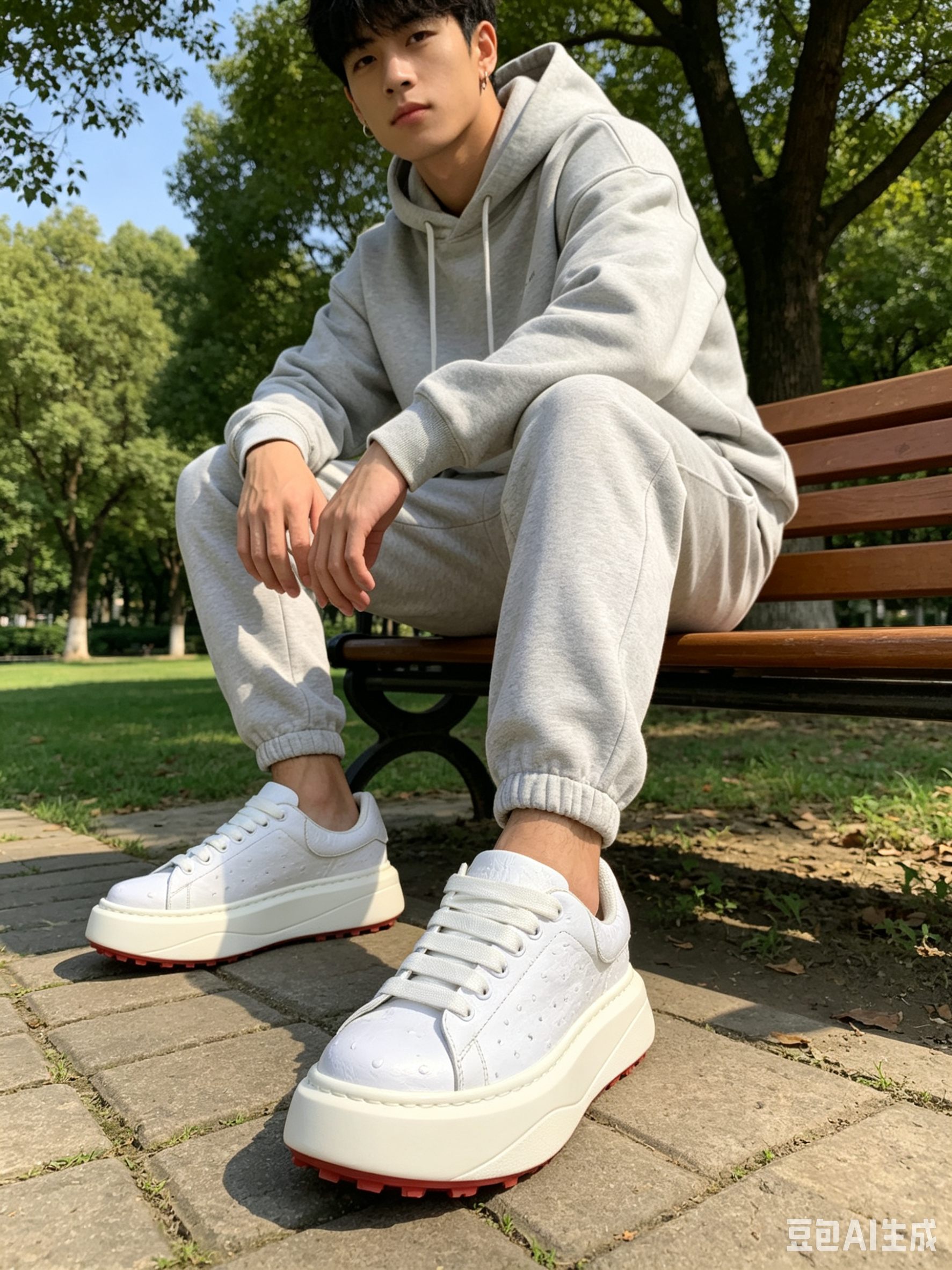 Ostrich Leather White Low-Top Sneakers F064