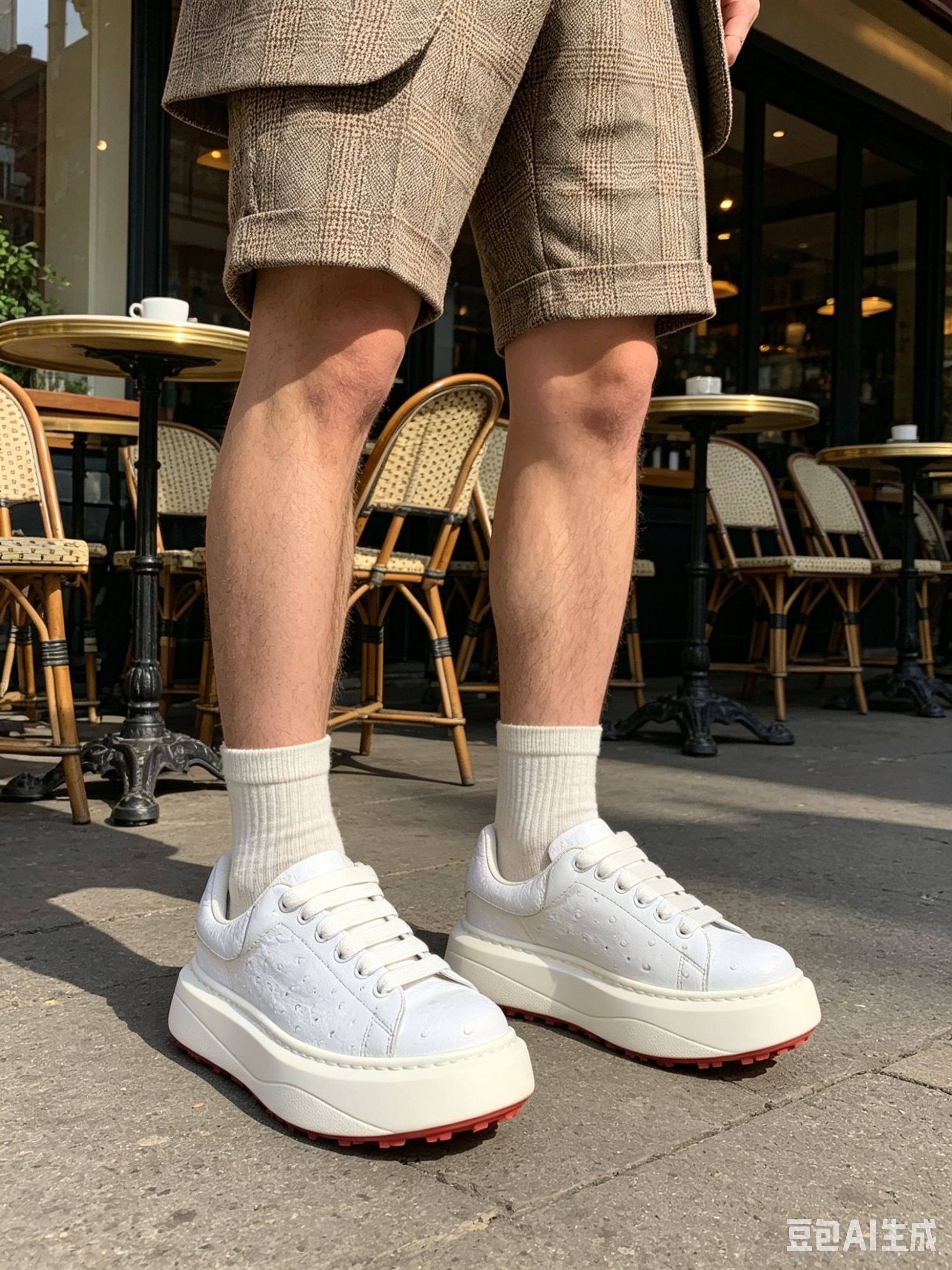 Ostrich Leather White Low-Top Sneakers F064