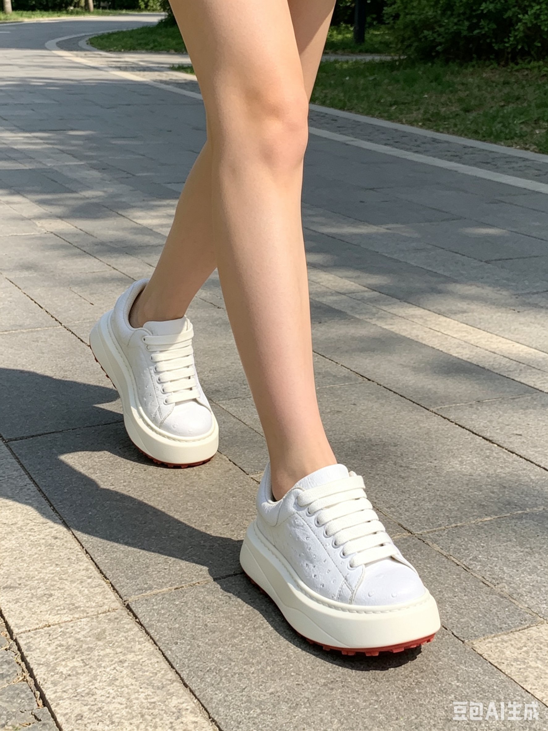 Ostrich Leather White Low-Top Sneakers F064 photo 9