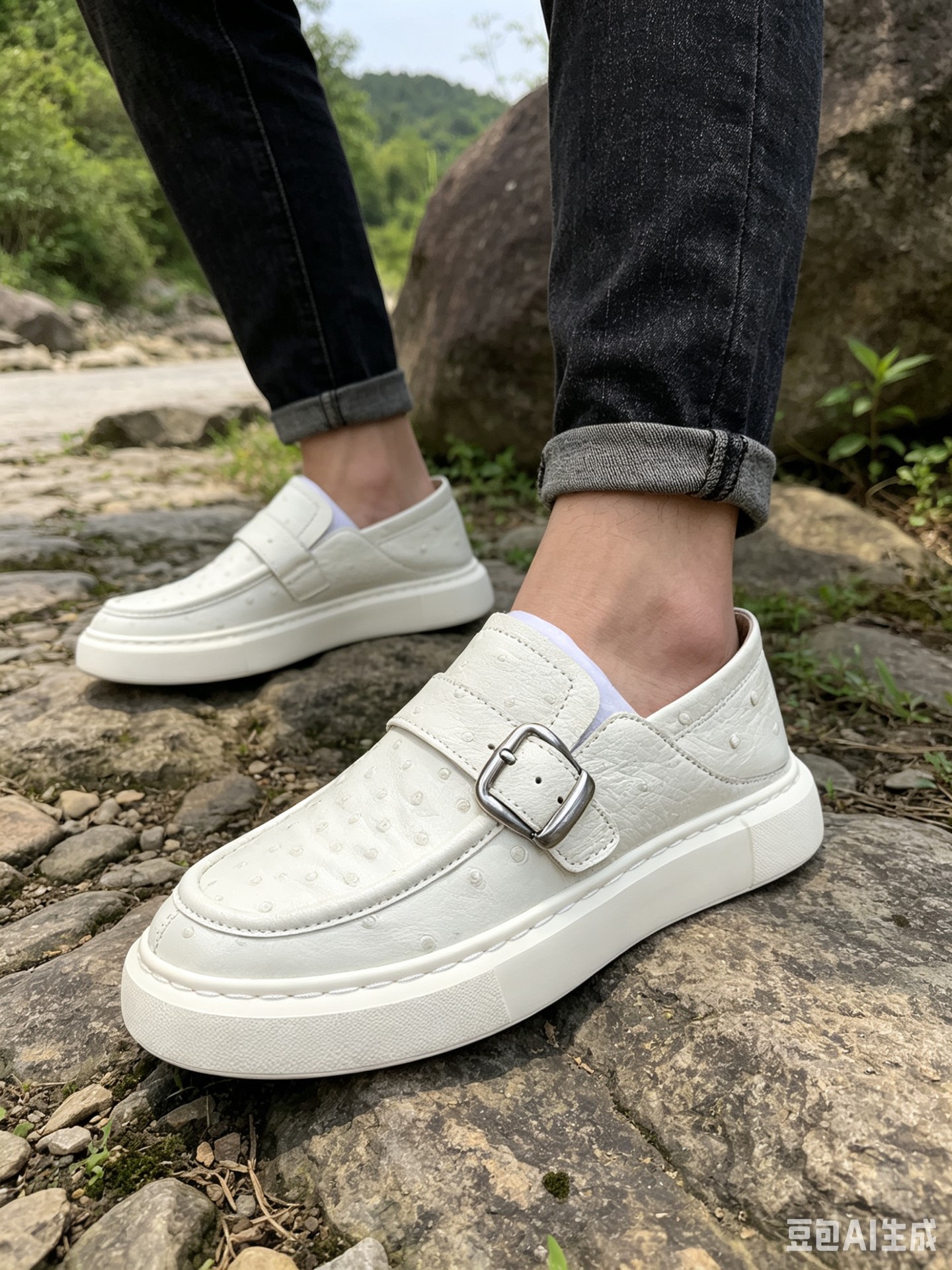 Ostrich Leather Men's Spring-Summer Slip-On Sneakers F067
