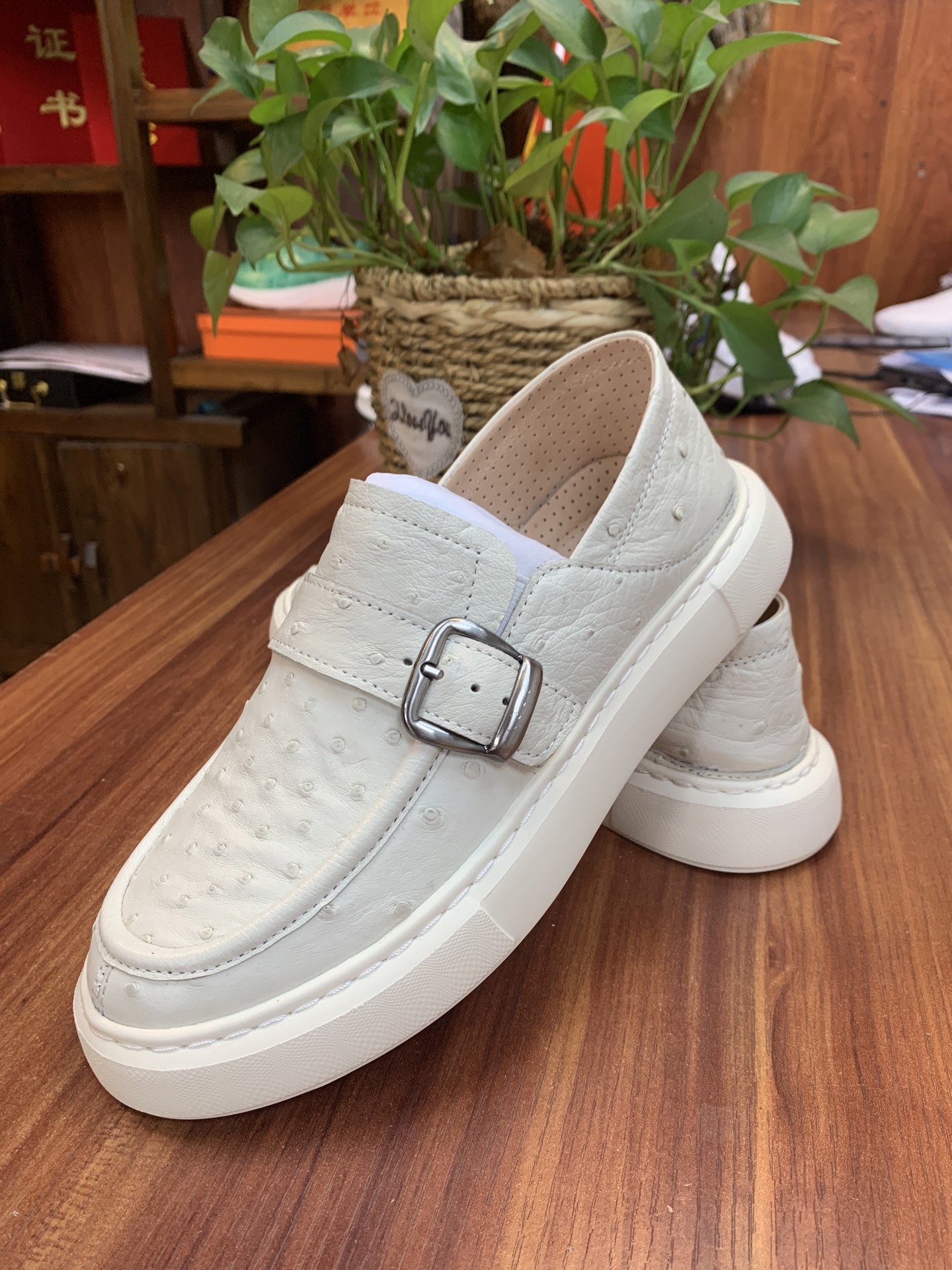 Ostrich Leather Men's Spring-Summer Slip-On Sneakers F067