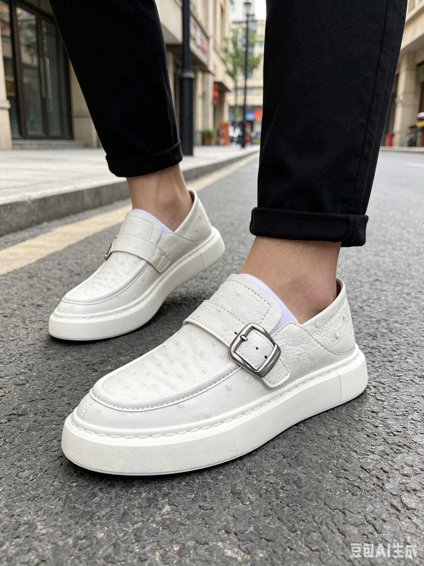 Ostrich Leather Men's Spring-Summer Slip-On Sneakers F067 photo 3