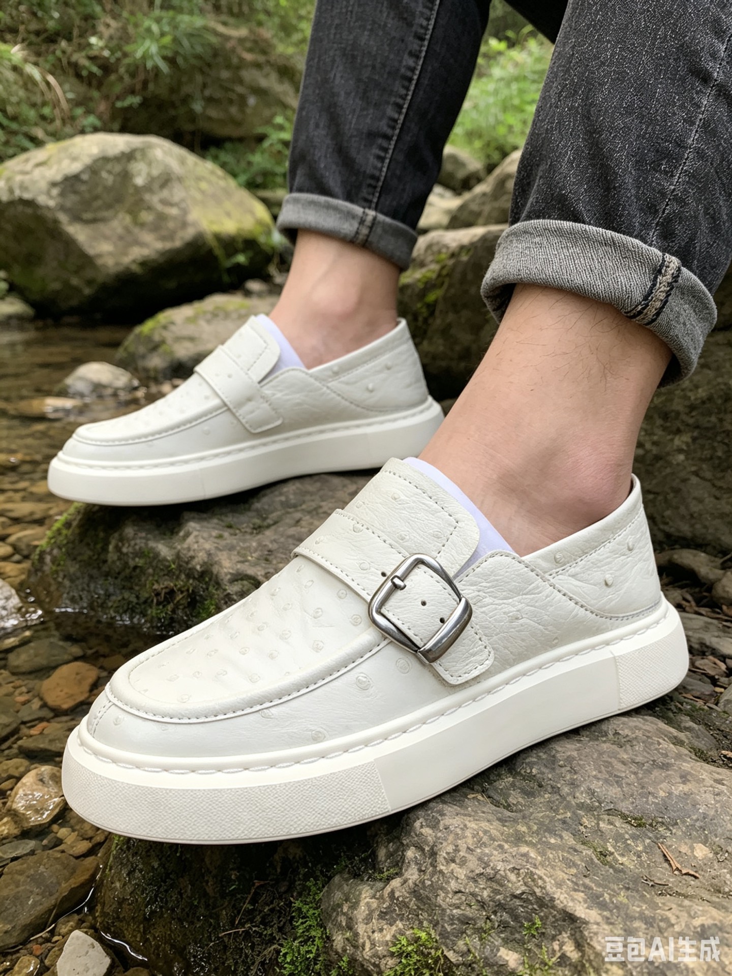 Ostrich Leather Men's Spring-Summer Slip-On Sneakers F067 photo 5
