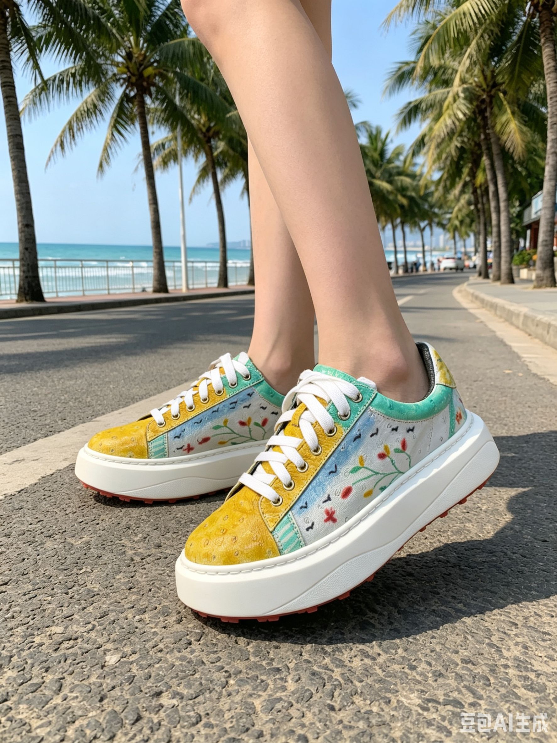 Ostrich Leather Graffiti Casual Shoes F069