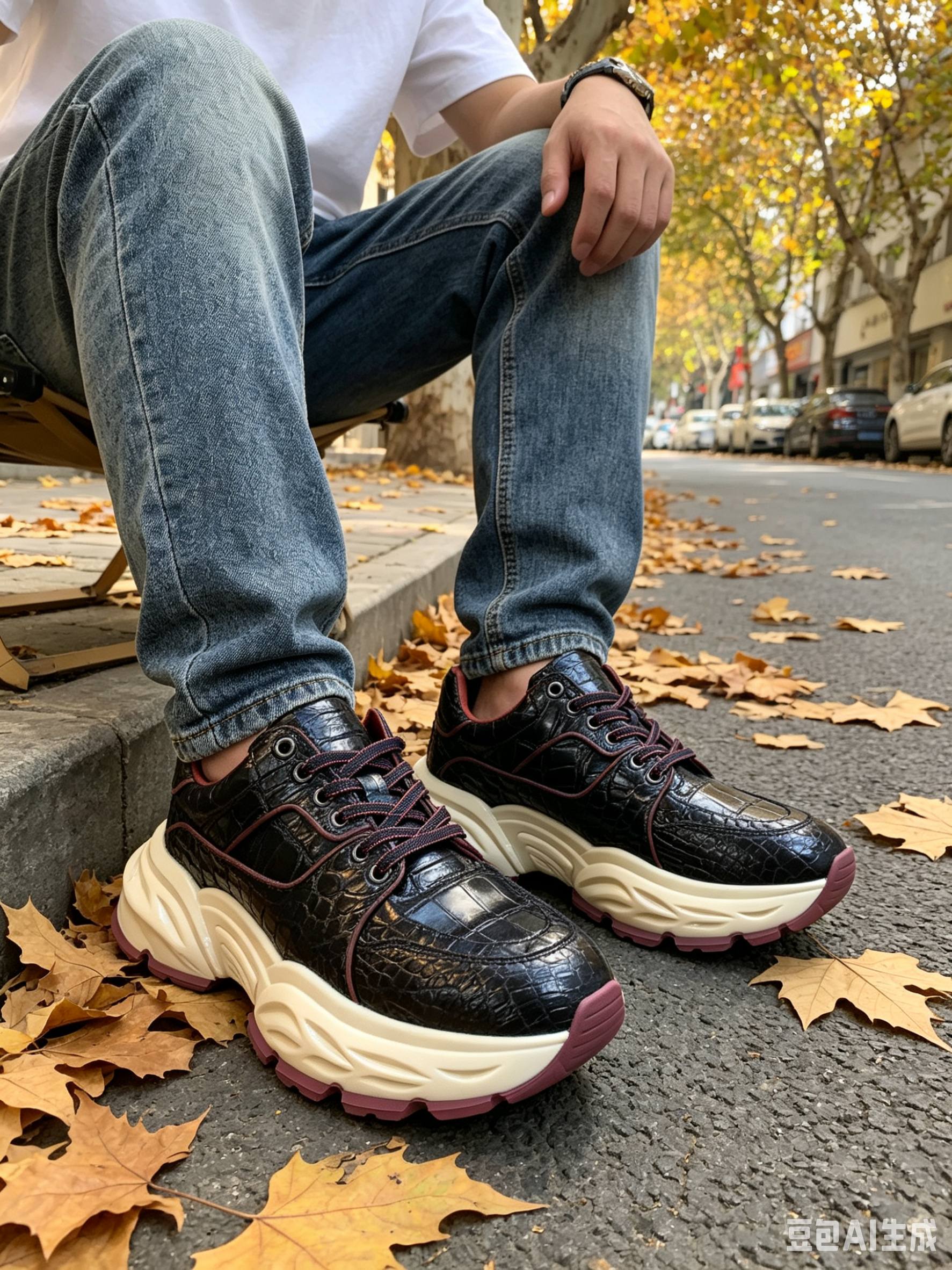 Crocodile Leather Chunky Sneakers F071