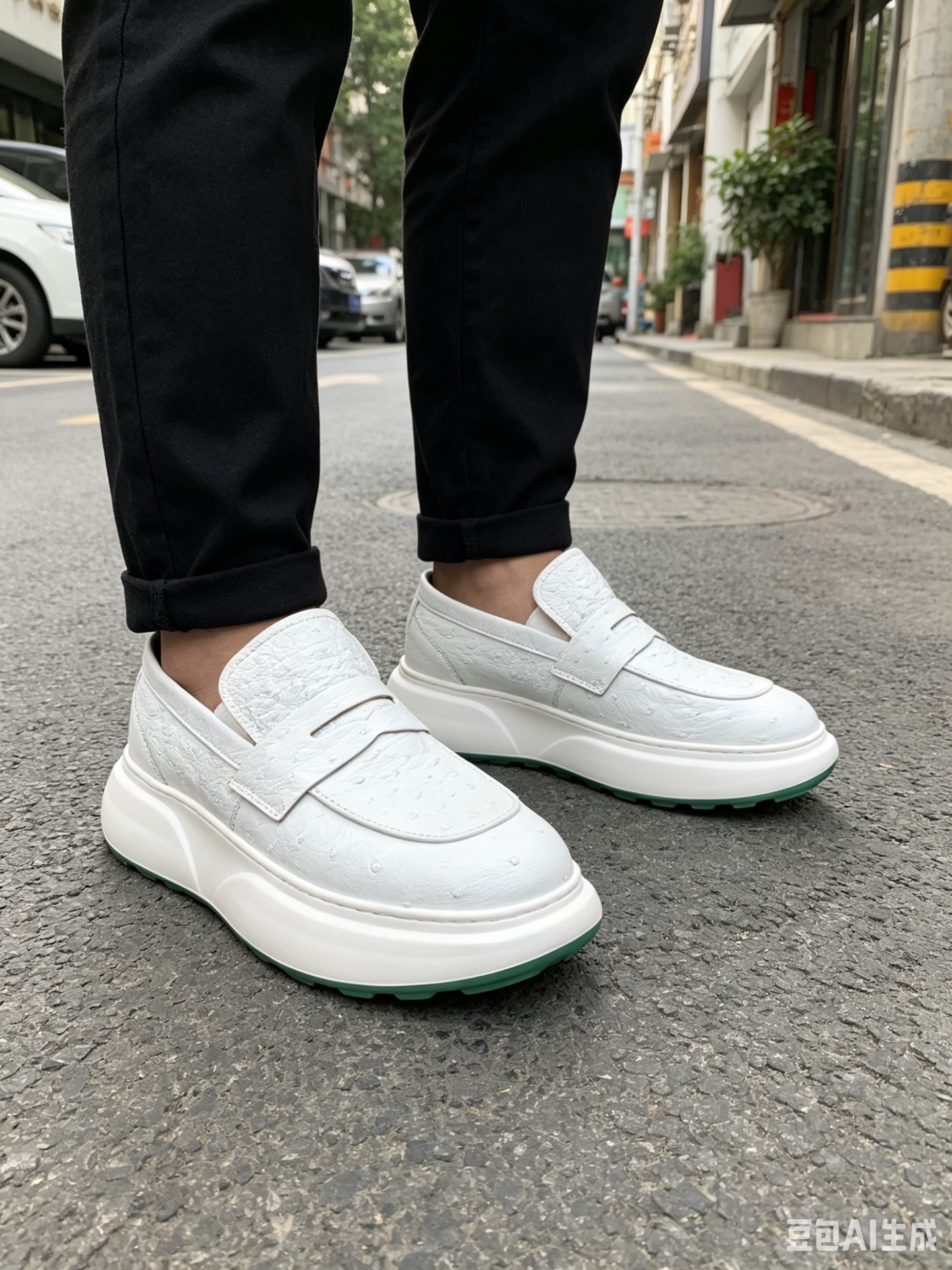 Ostrich Leather White Spring-Summer Casual Shoes F074