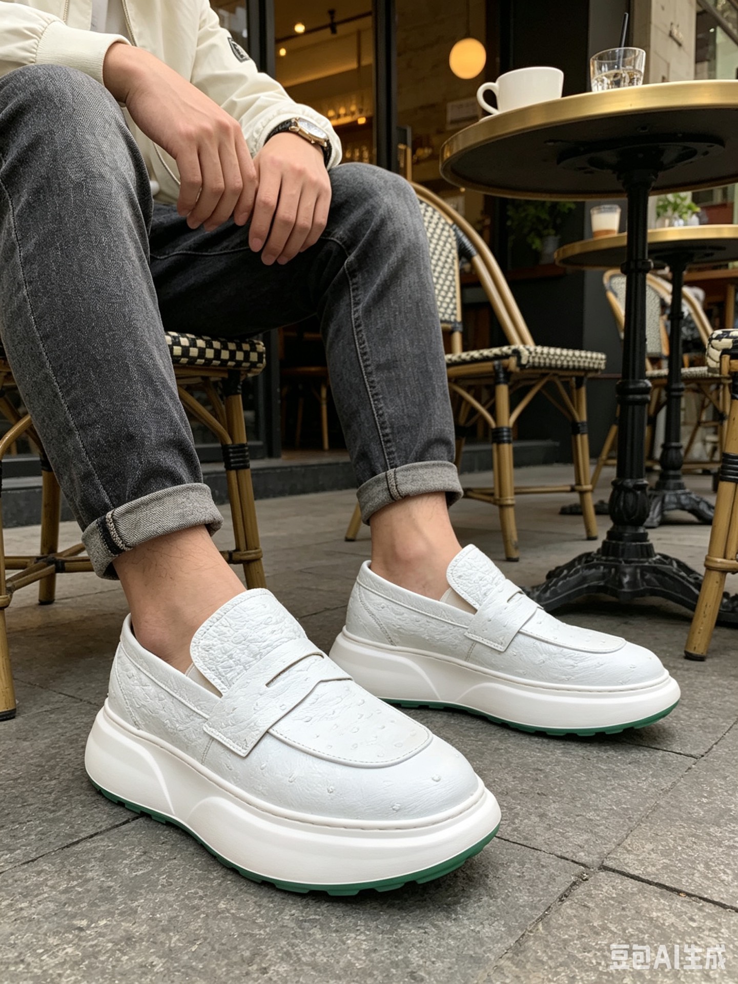 Ostrich Leather White Spring-Summer Casual Shoes F074