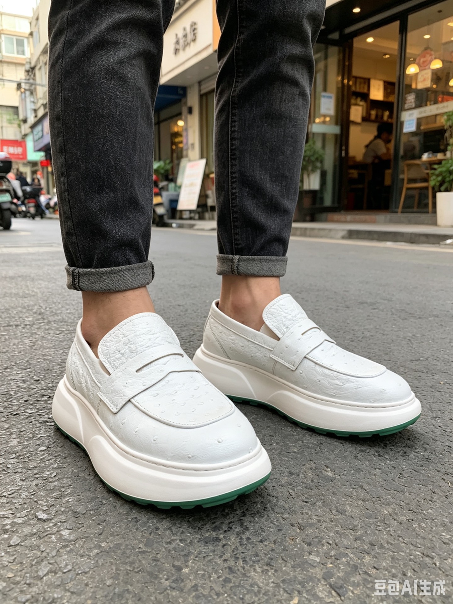 Ostrich Leather White Spring-Summer Casual Shoes F074 photo 5