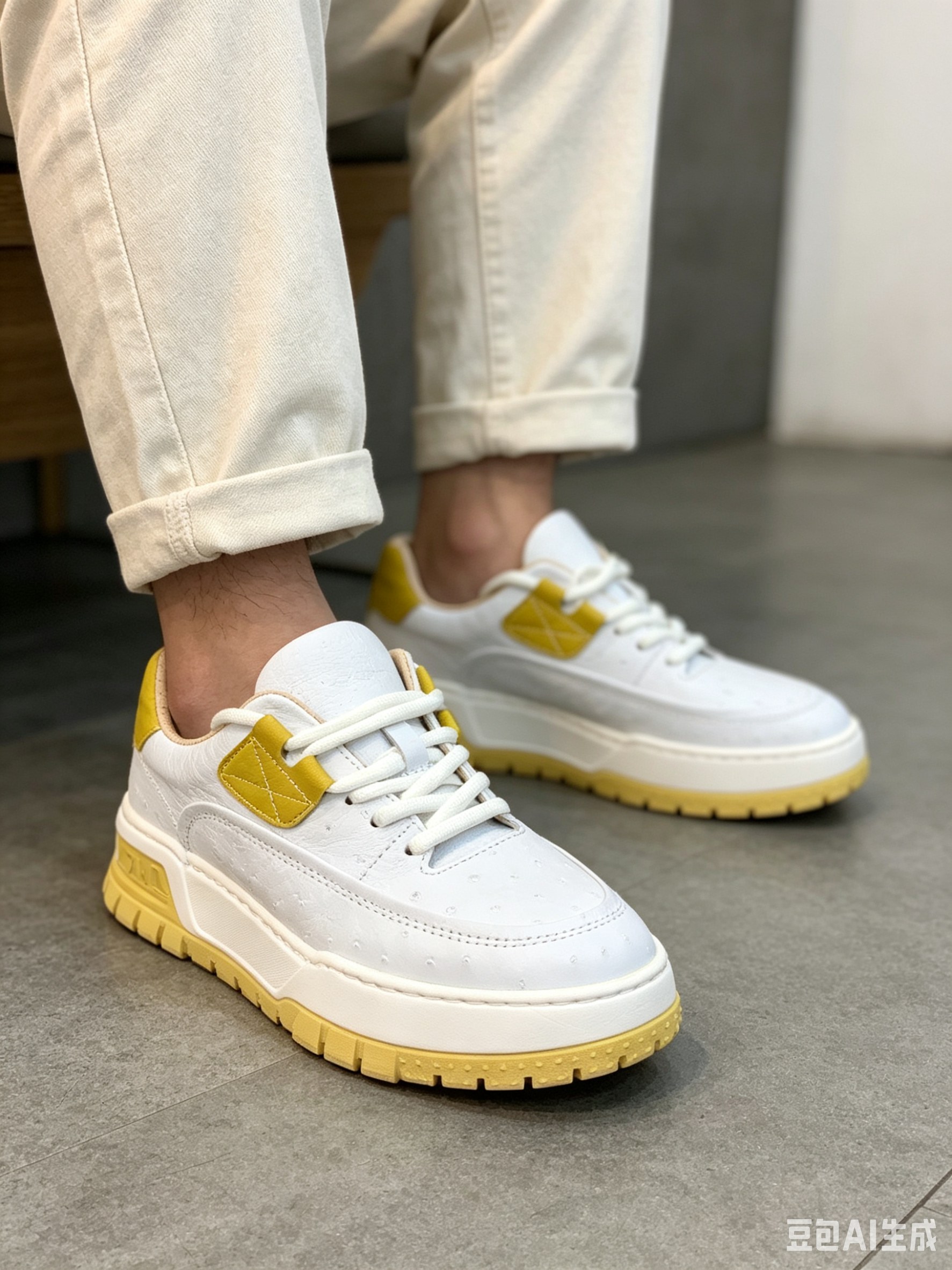 Ostrich Leather Low-Top Sneakers F077 photo 3