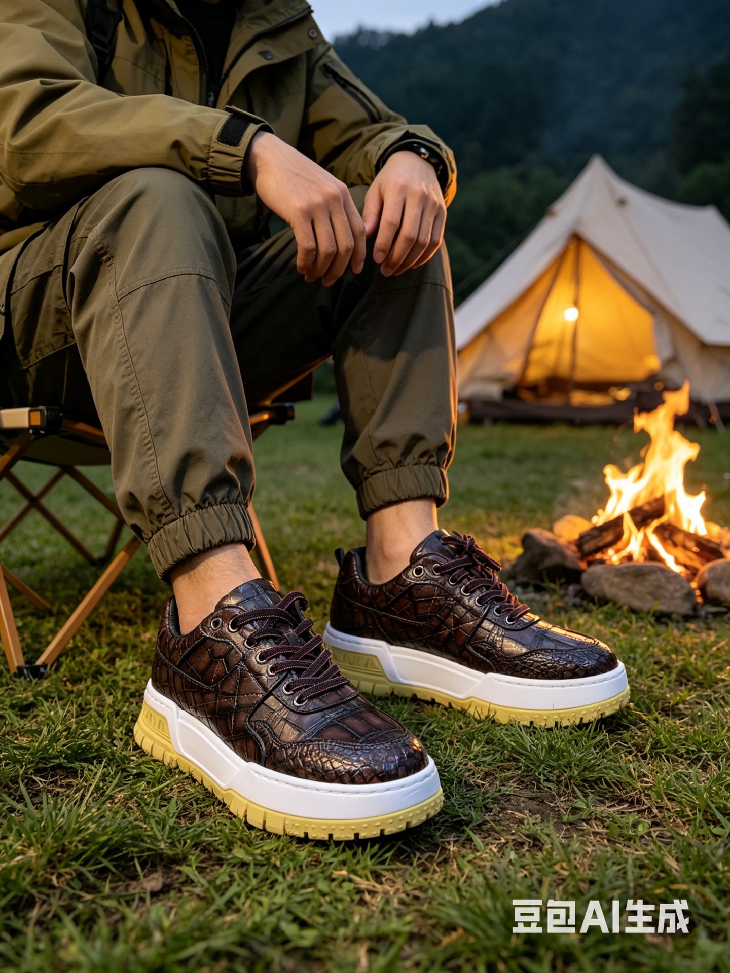 Crocodile Leather Washed Low-Top Sneakers F083