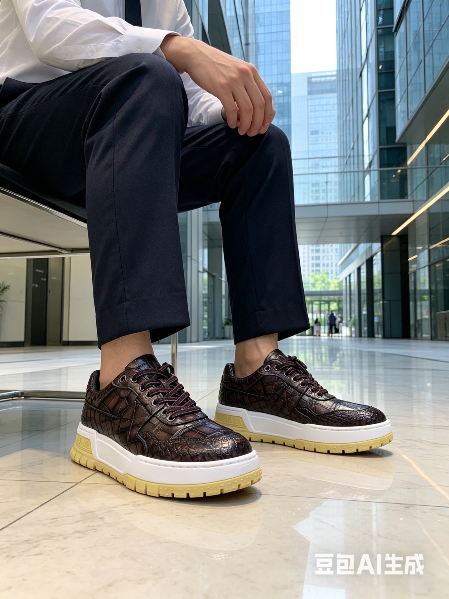 Crocodile Leather Washed Low-Top Sneakers F083 photo 3