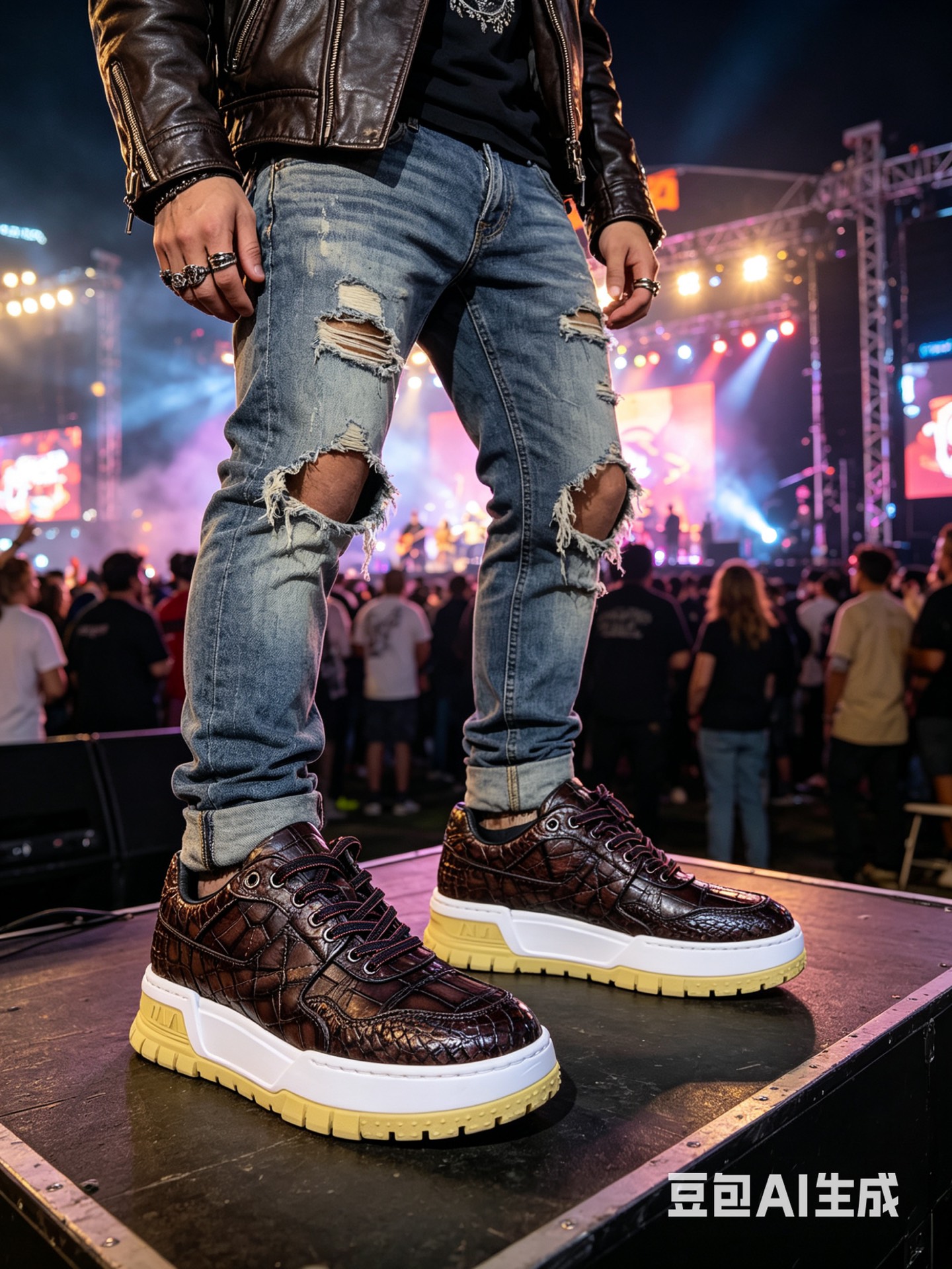 Crocodile Leather Washed Low-Top Sneakers F083 photo 4