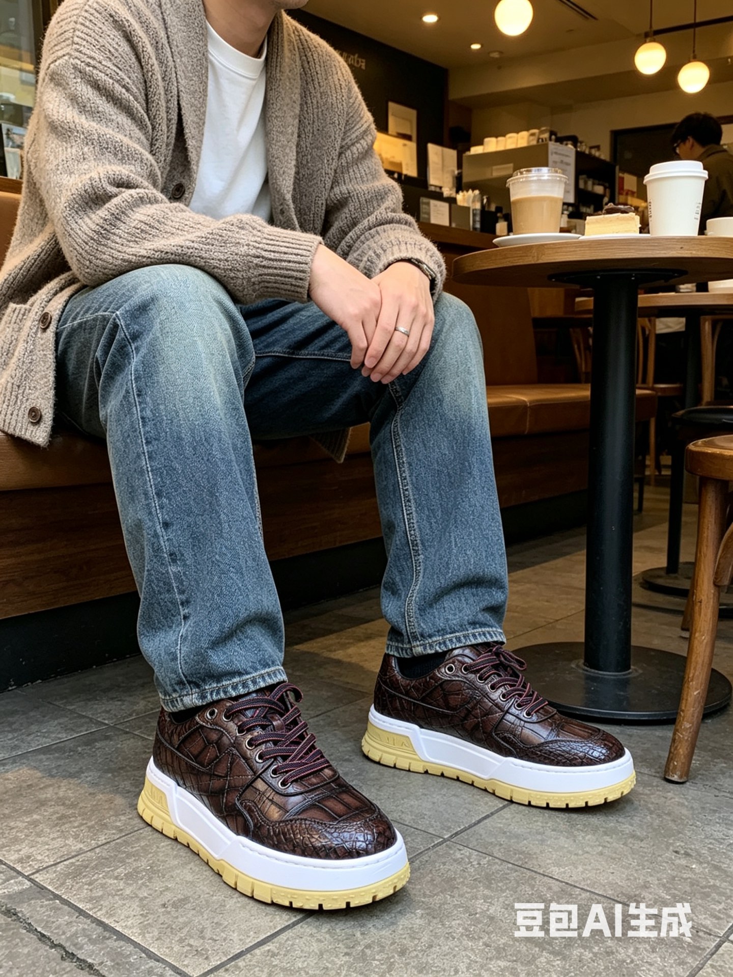 Crocodile Leather Washed Low-Top Sneakers F083 photo 5
