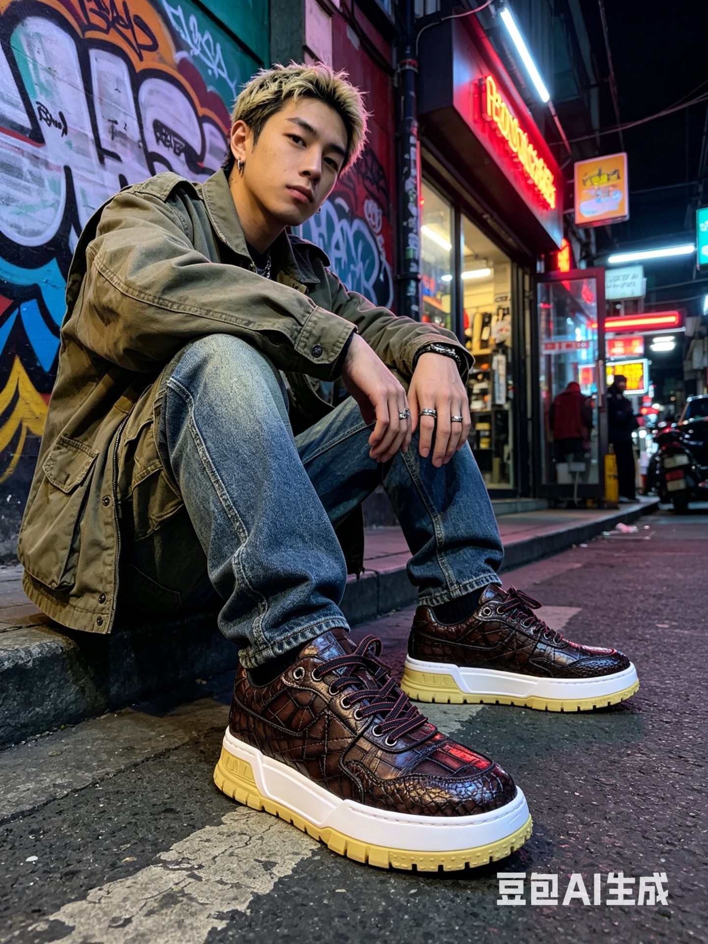 Crocodile Leather Washed Low-Top Sneakers F083 photo 6