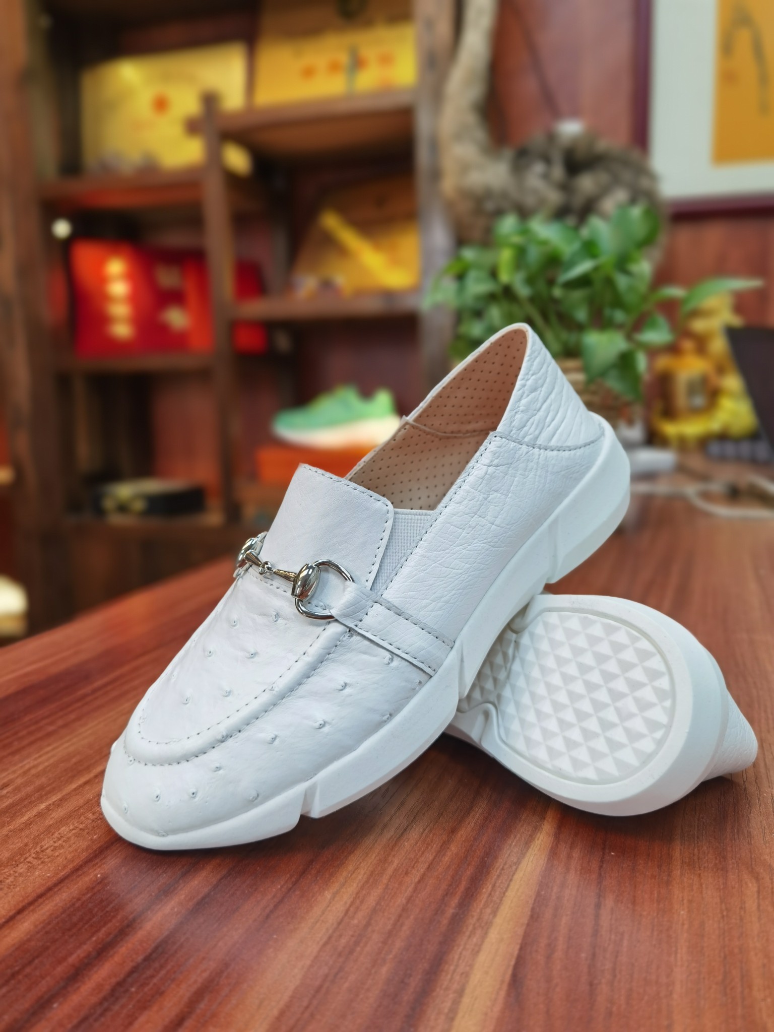 Ostrich Leather Women's Convertible Heel Breathable Slip-On Sneakers F092 photo 4