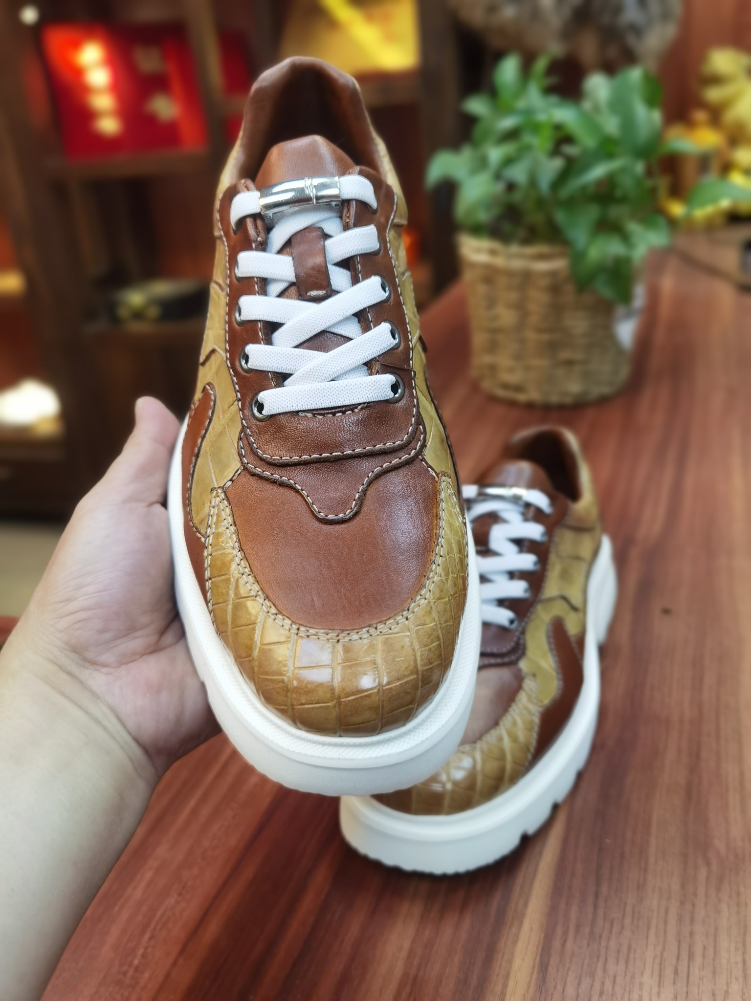 Alligator Leather Men's XL Sole Washed Lightweight Casual Shoes F093 photo 4