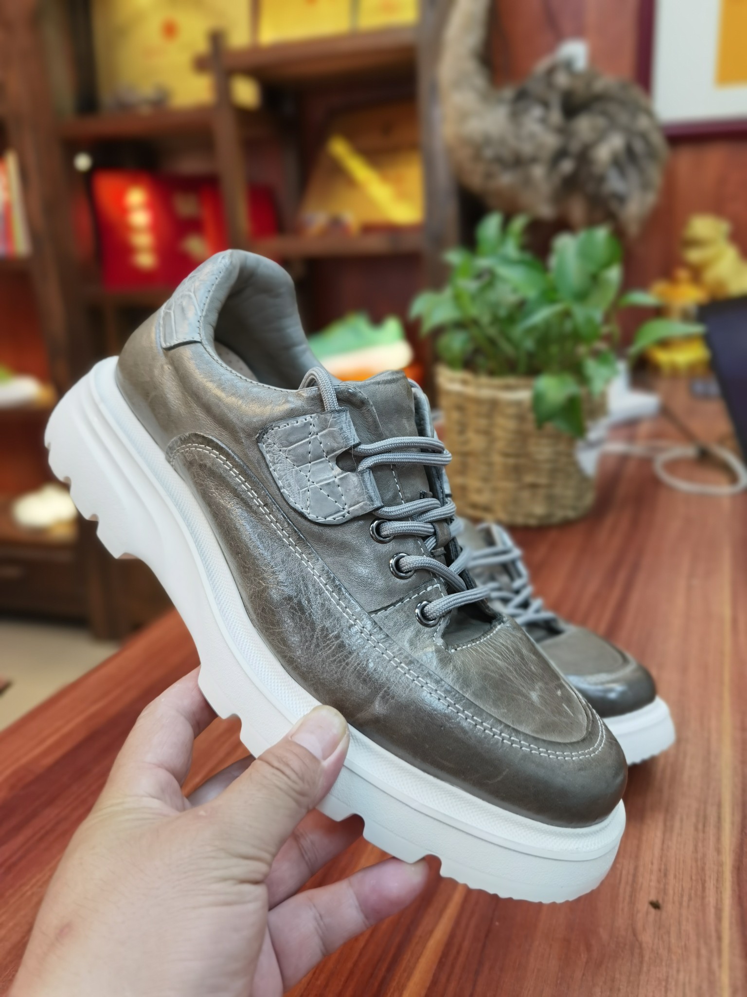 Alligator and Kangaroo Leather Men's Washed XL Sole Chunky Sneakers FAS002 photo 5