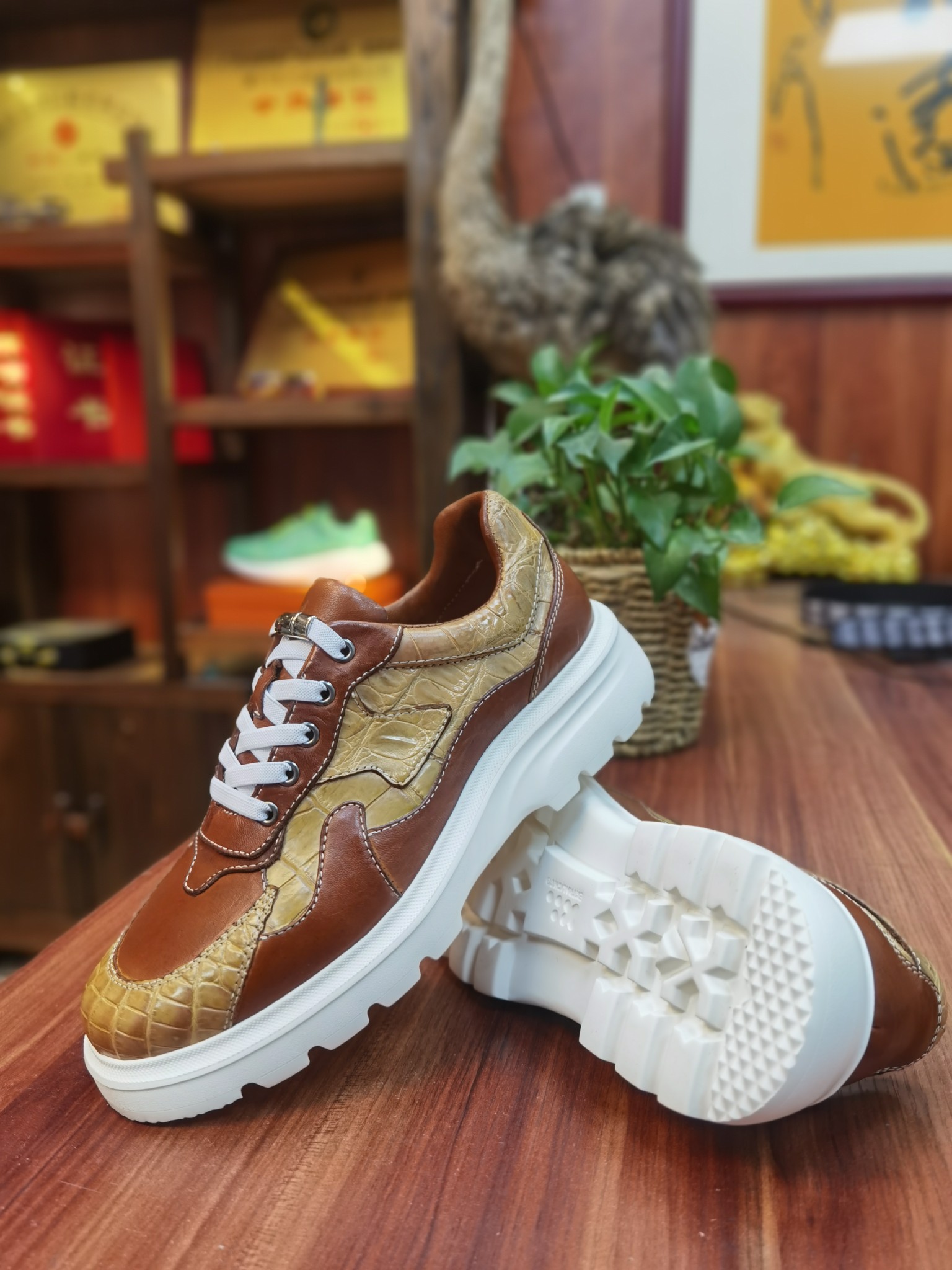 Alligator and Horse Leather Men's Washed Lightweight Chunky Sneakers FAS003 image 3