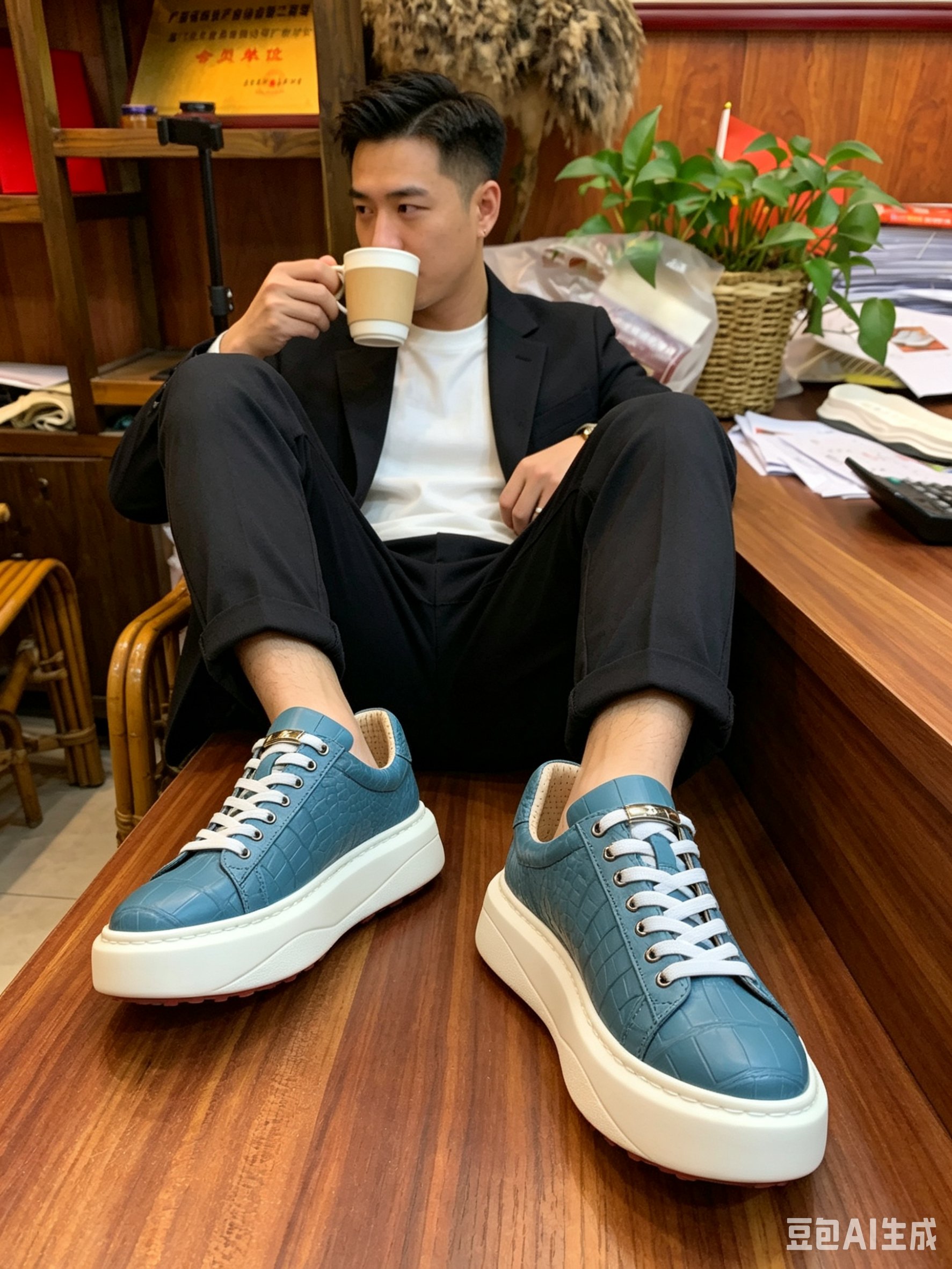 Crocodile Leather Matte Water-Dyed Low-Top Sneakers FCS009 photo 4
