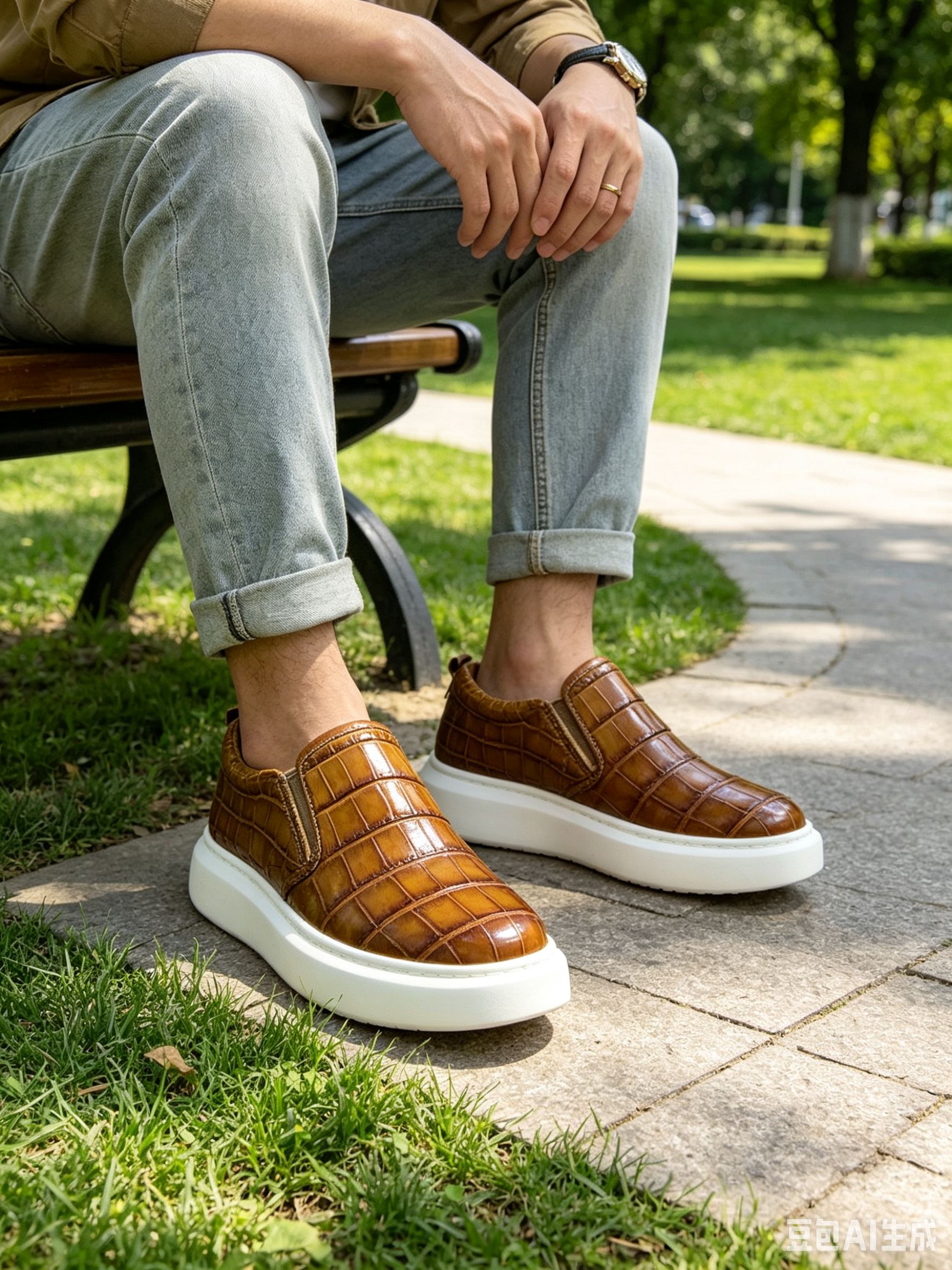 Crocodile Leather Washed Handmade Shoes FCS015