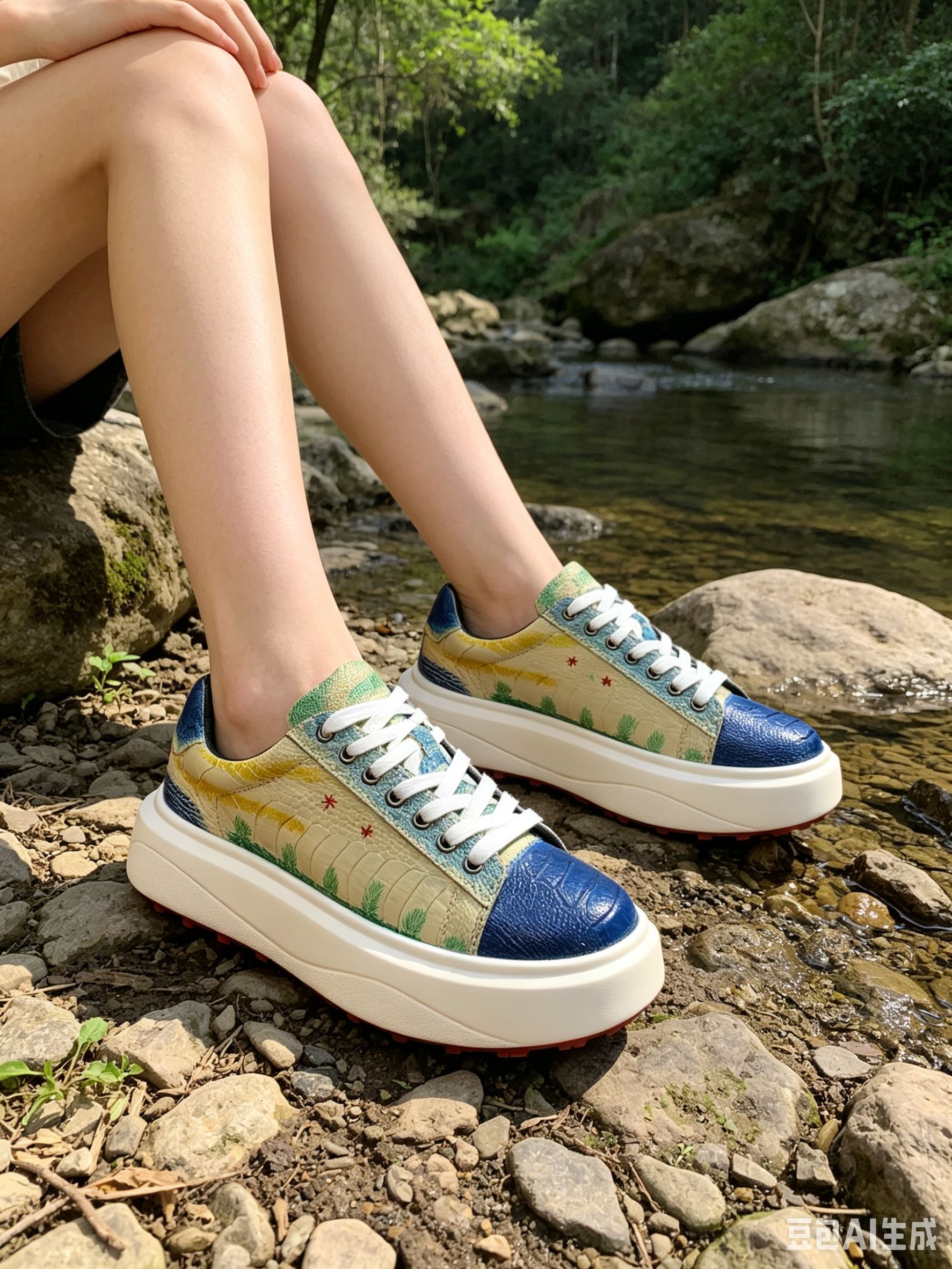 Ostrich Leg Leather Graffiti Handmade Shoes FOS005 image 4