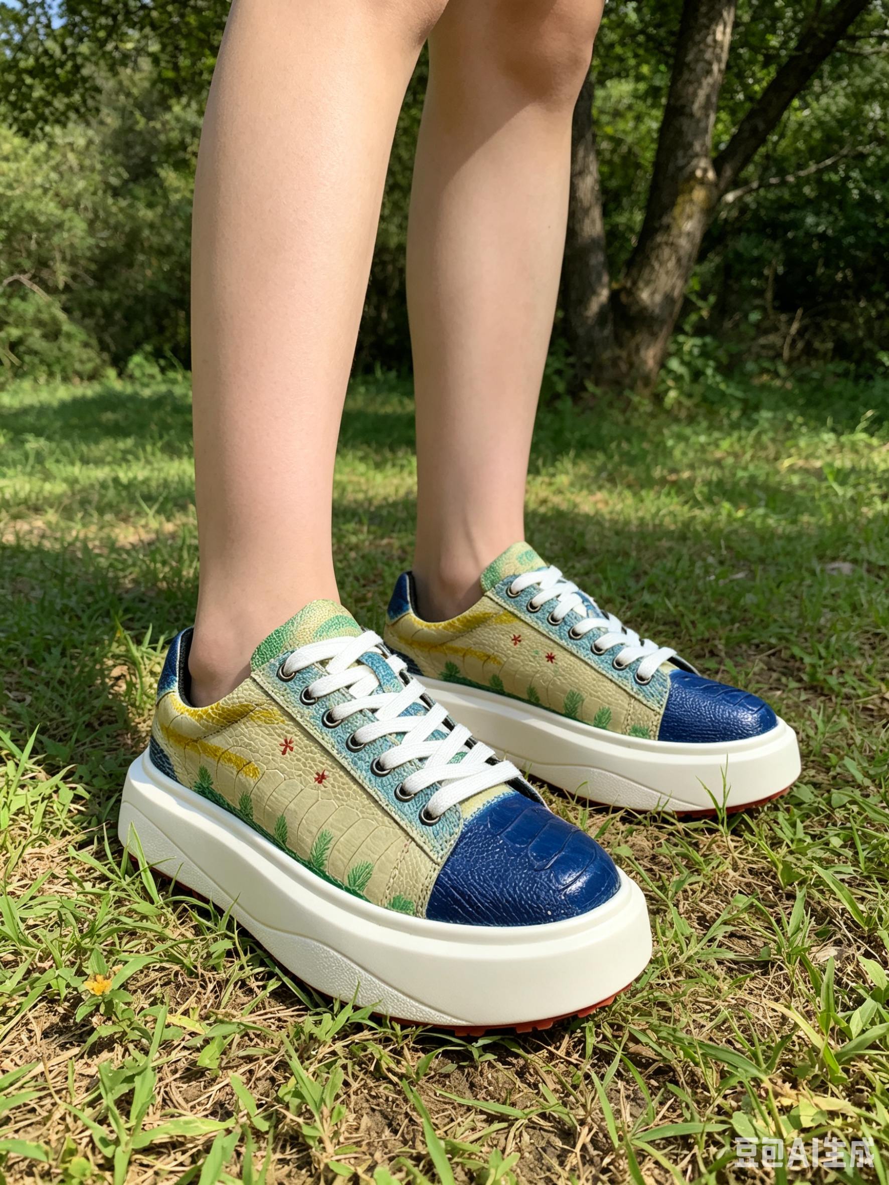 Ostrich Leg Leather Graffiti Handmade Shoes FOS005 image 5