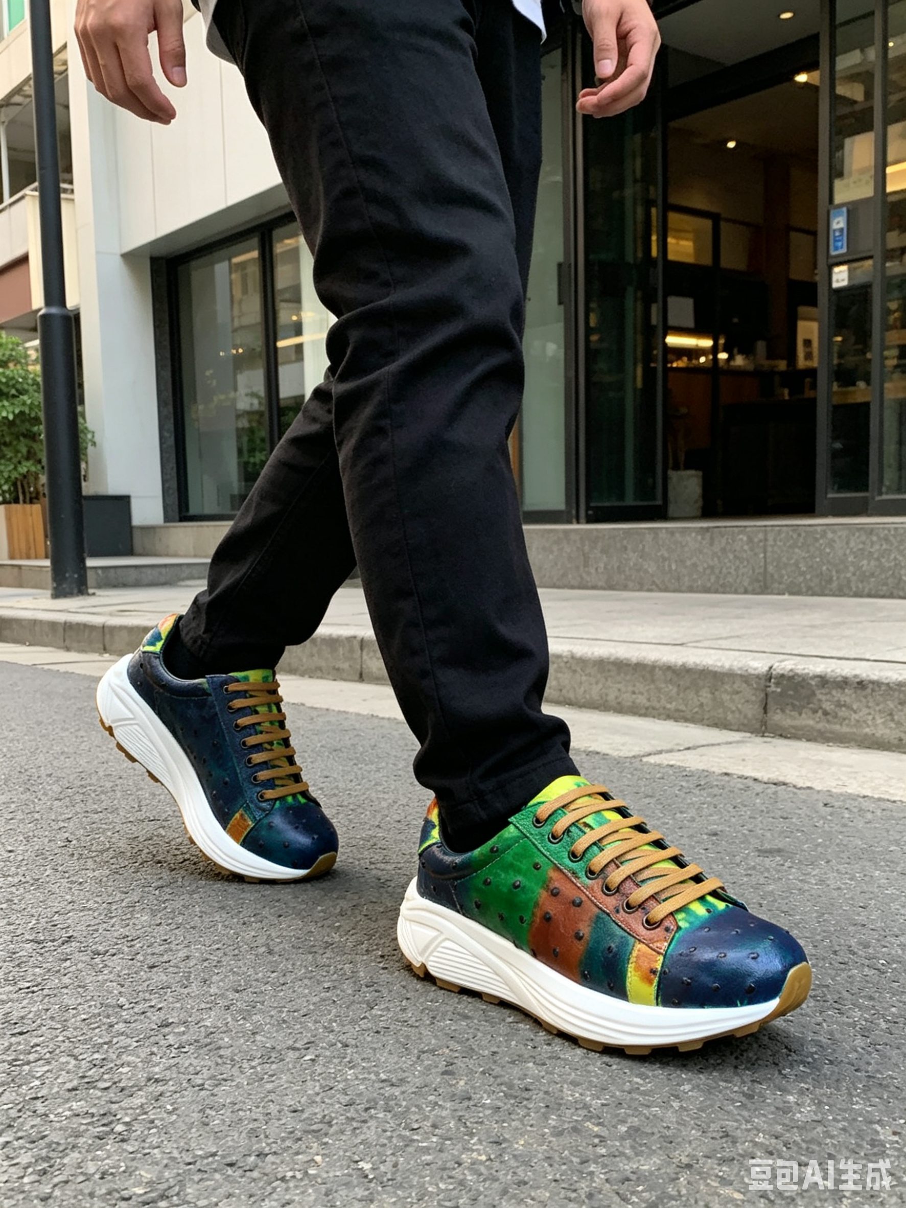 Ostrich Leather Graffiti Casual Shoes FOS010