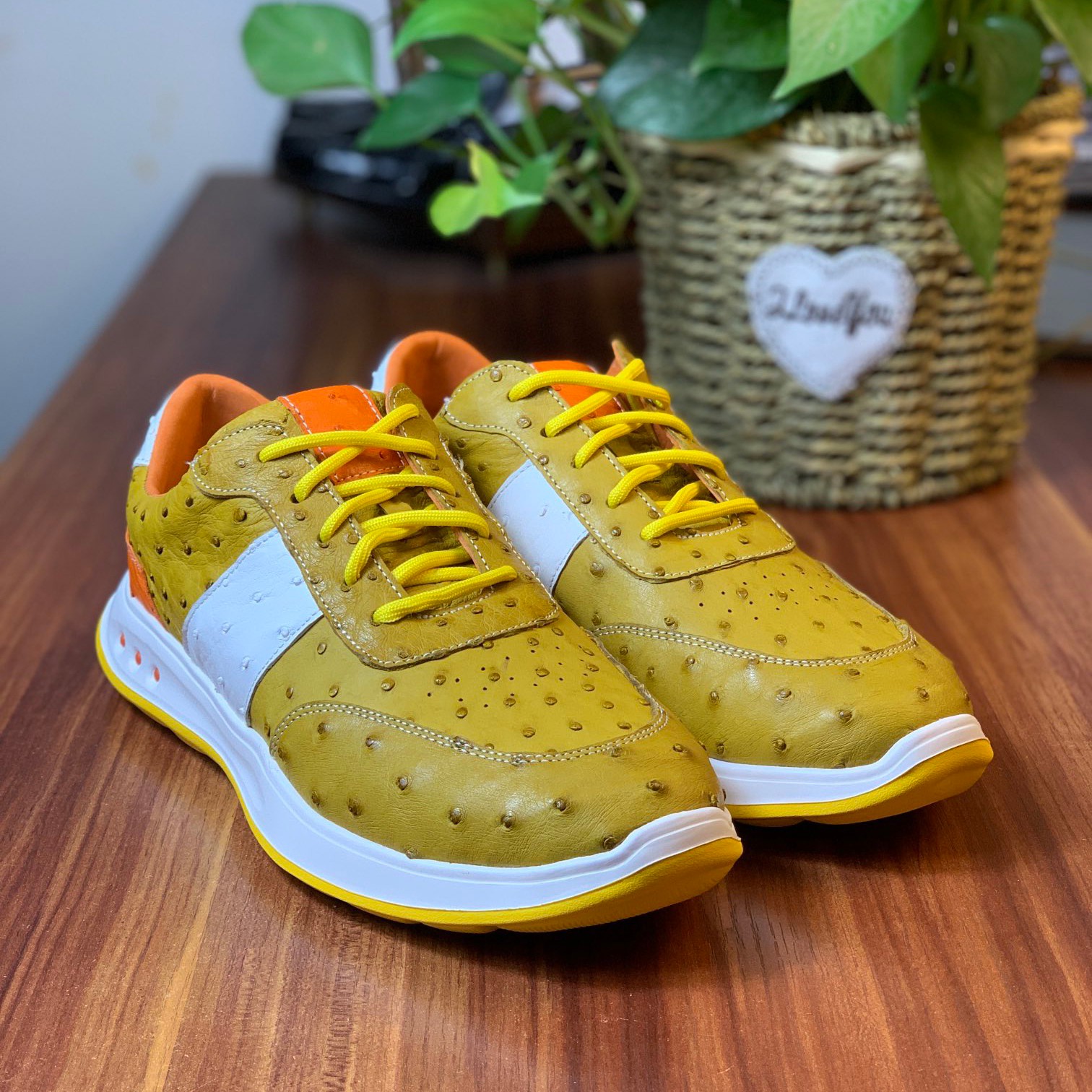 Ostrich Leather Water-Dyed Lightweight EVA Sole Casual Shoes FOS015
