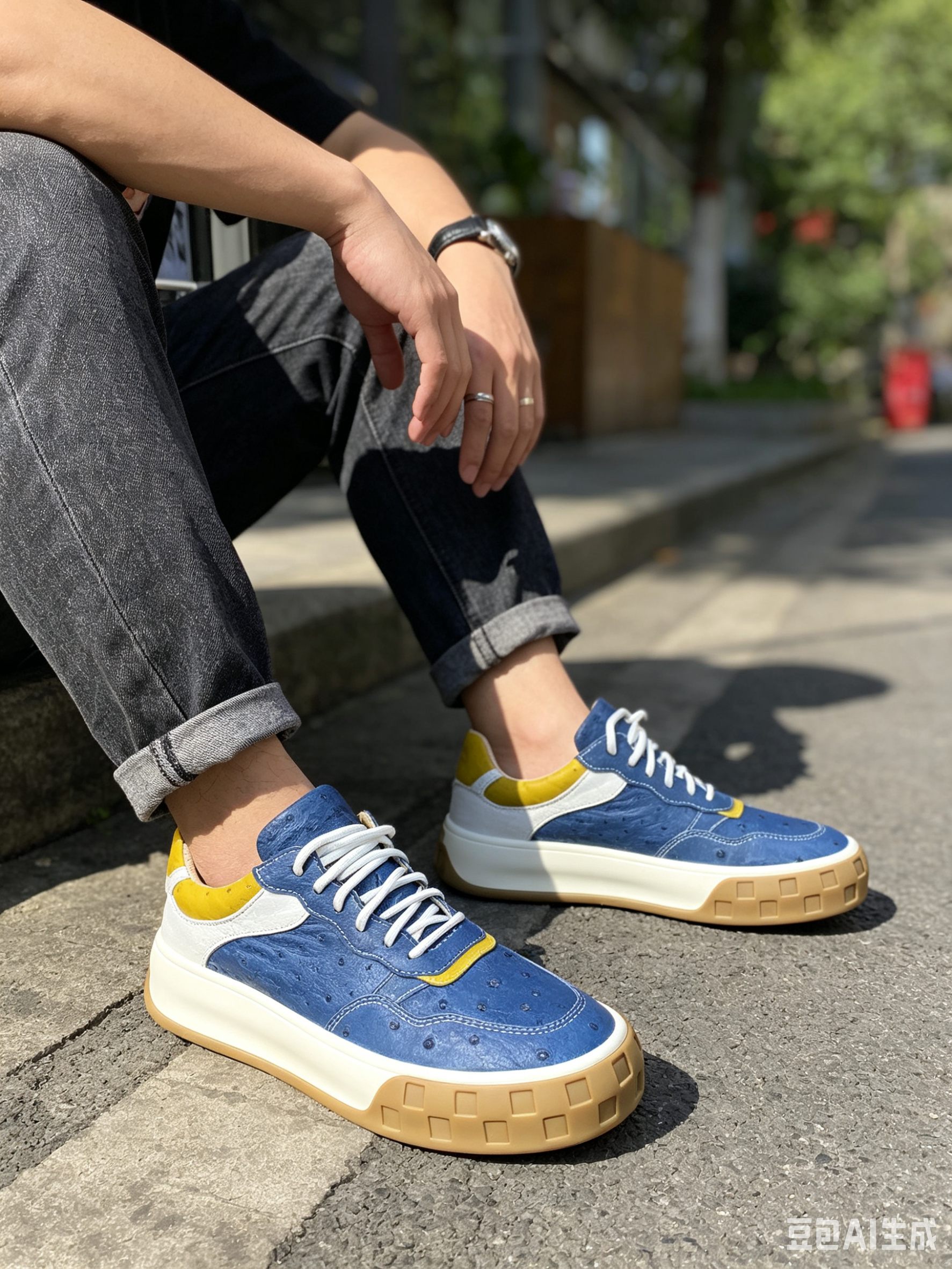 Ostrich Leather Low-Top Sneakers FOS016