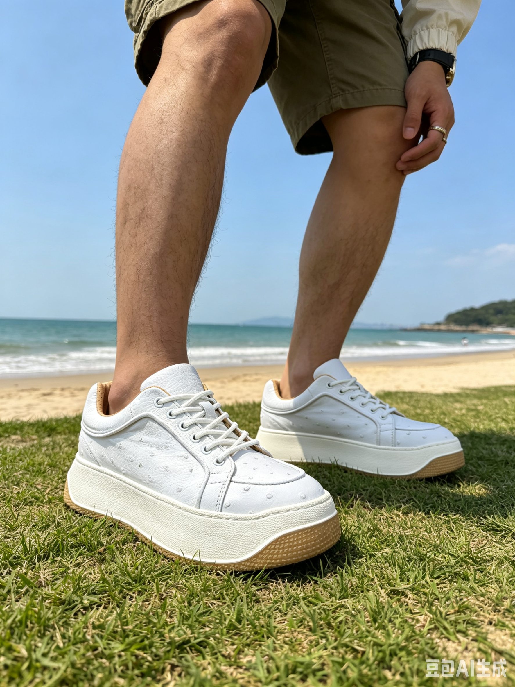 Ostrich Leather Biscuit Sole Popular Low-Top Sneakers FOS021 photo 3