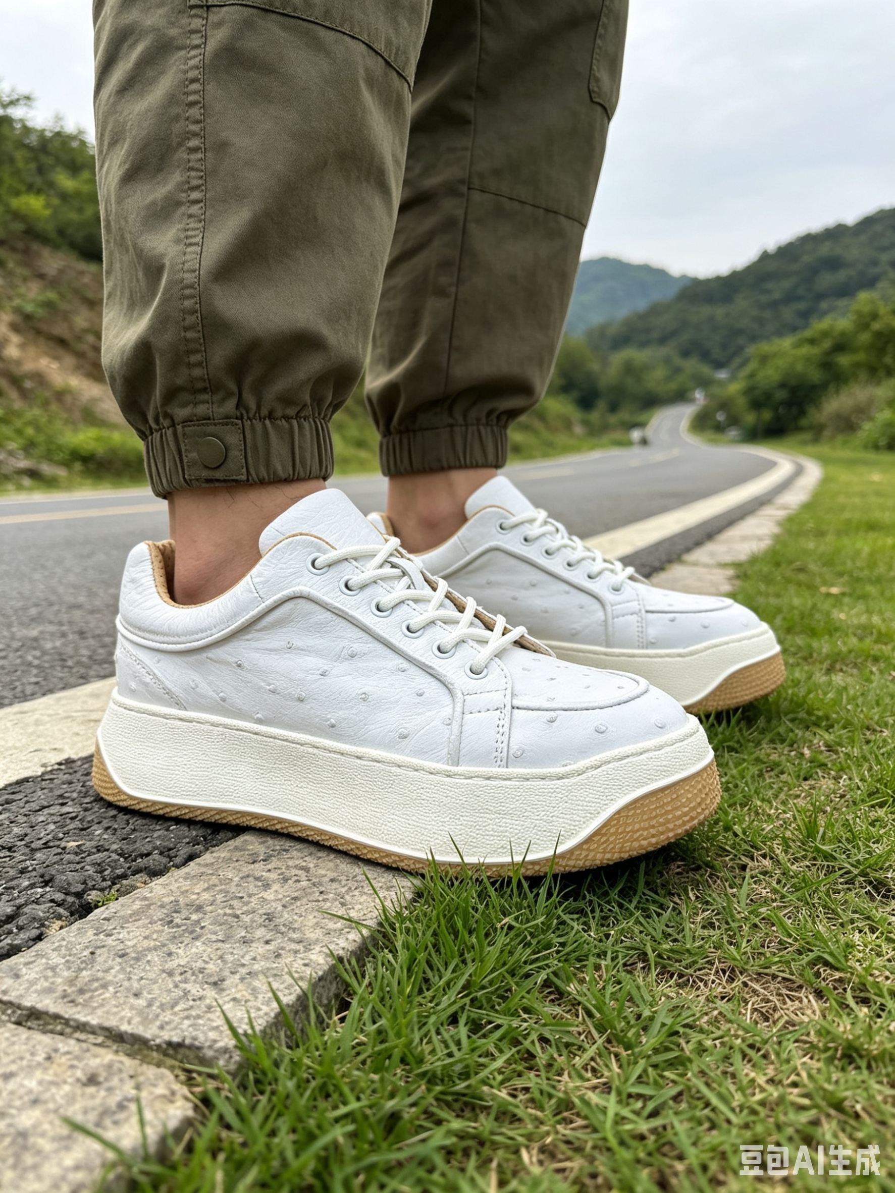 Ostrich Leather Biscuit Sole Popular Low-Top Sneakers FOS021 photo 4