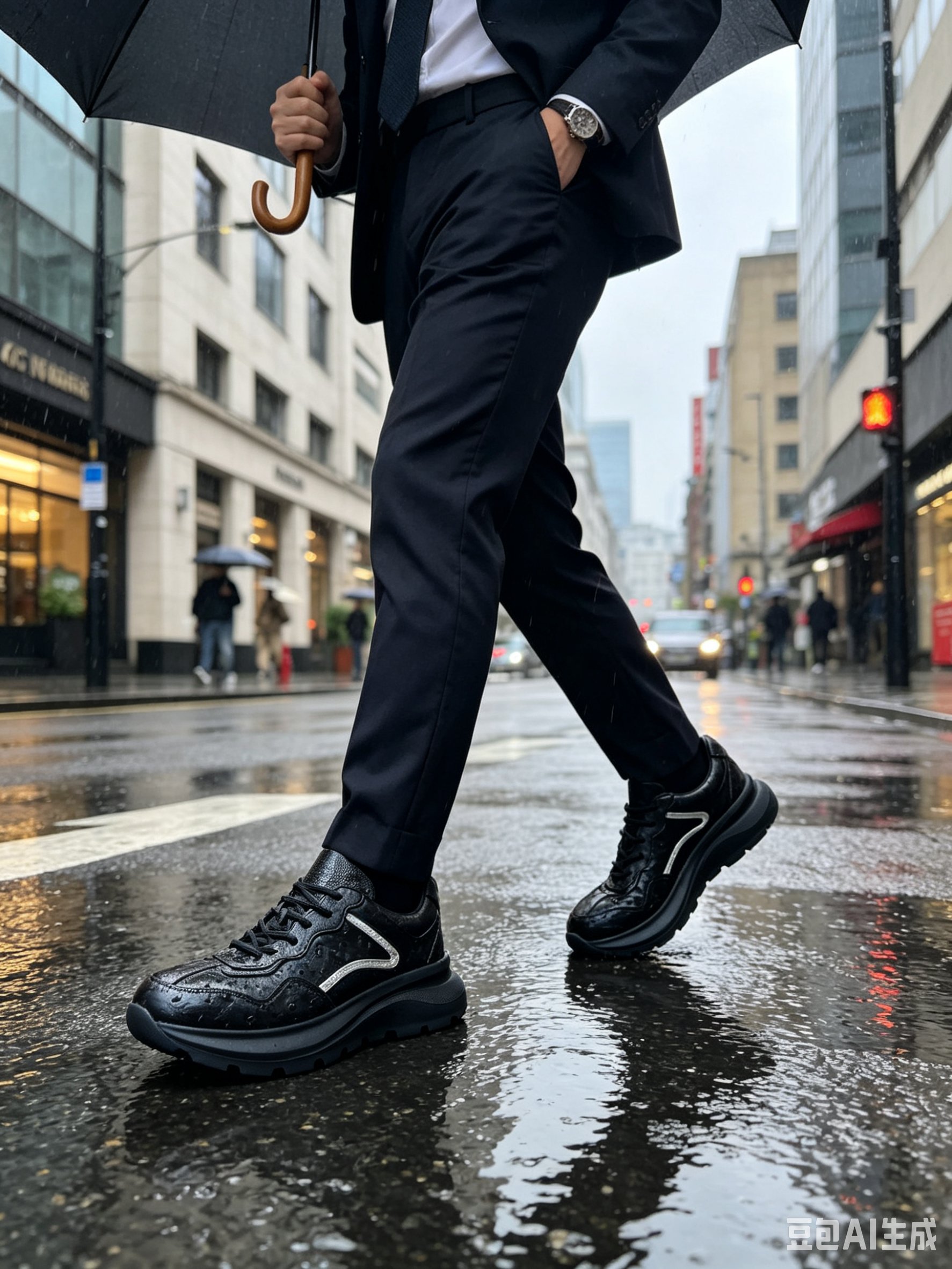 Ostrich Leather Black Lightweight Chunky Sneakers FOS025 photo 4