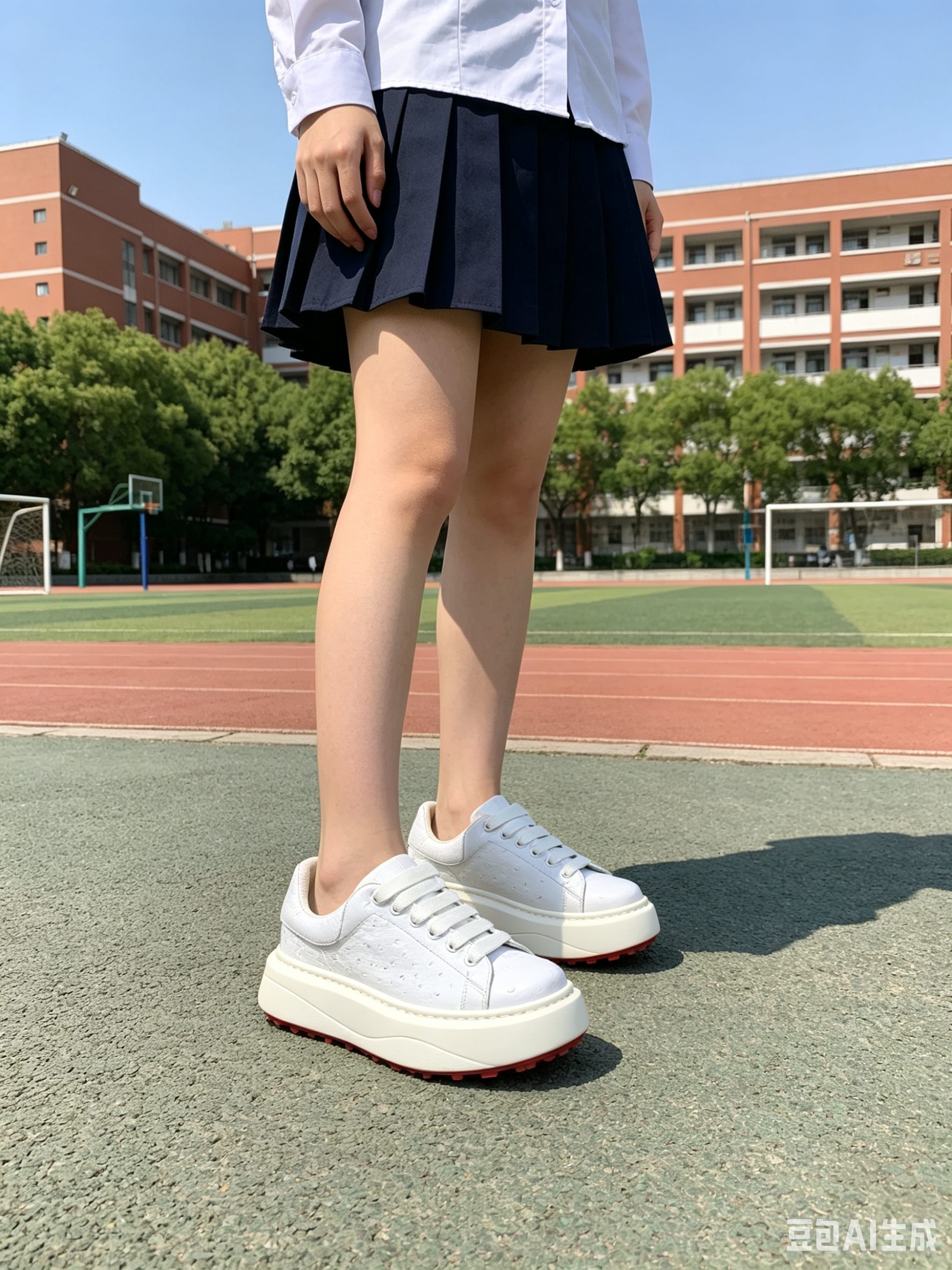 Ostrich Leather White Low-Top Sneakers FOS034
