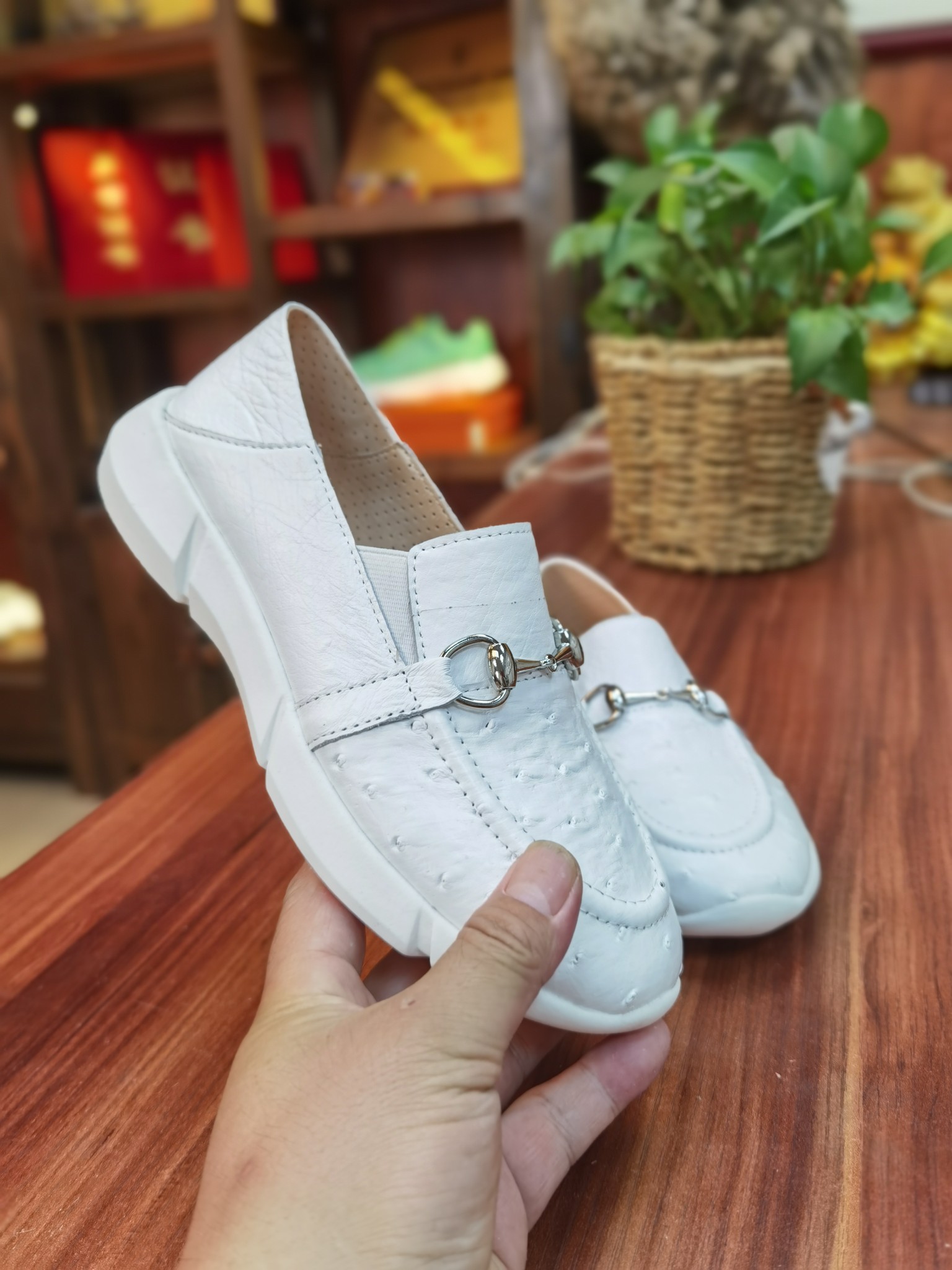 Ostrich Leather Women's Convertible Heel Breathable Slip-On Sneakers FOS048 photo 5