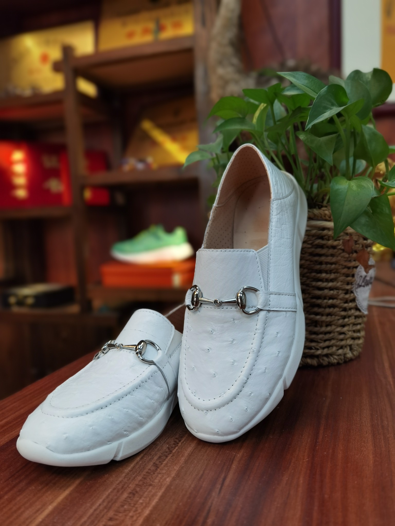 Ostrich Leather Women's Convertible Heel Breathable Slip-On Sneakers FOS048 photo 6