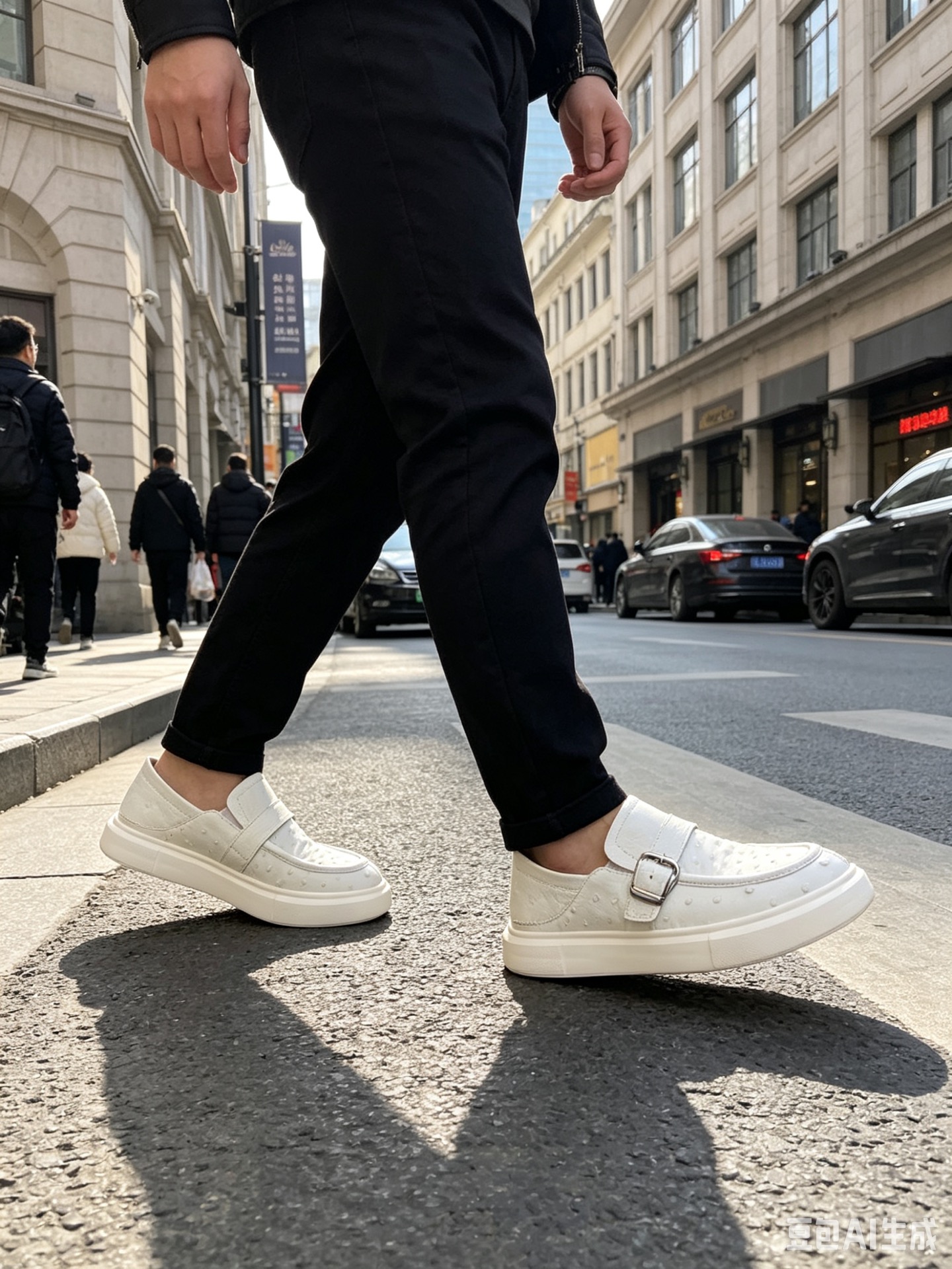 Ostrich Leather Convertible Heel Slip-On Sneakers FXS005