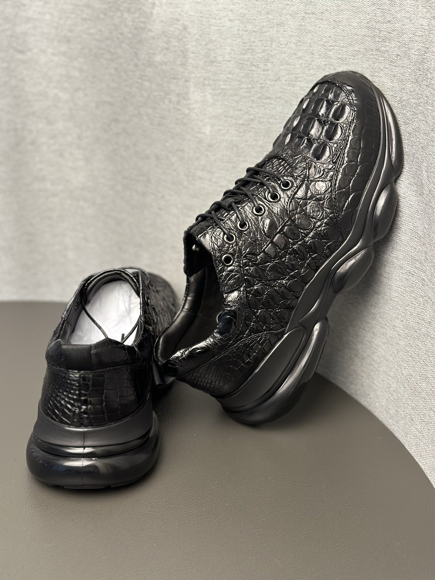 Crocodile Leather Black Hornback Air-Cushion Lace-Up Walking Shoes HCS006 photo 7