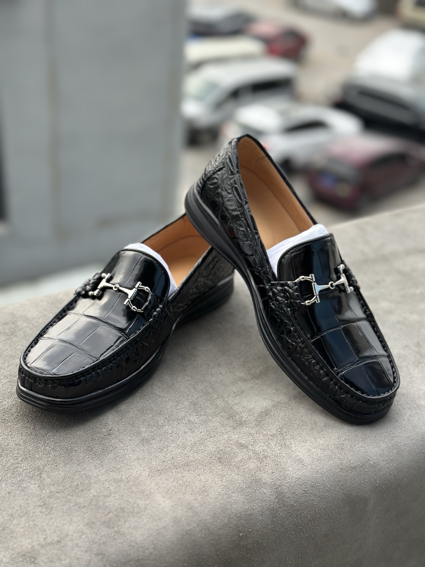 Crocodile Leather Black Belly Cut Stitched-Sole Bit Loafers HCS007 photo 2