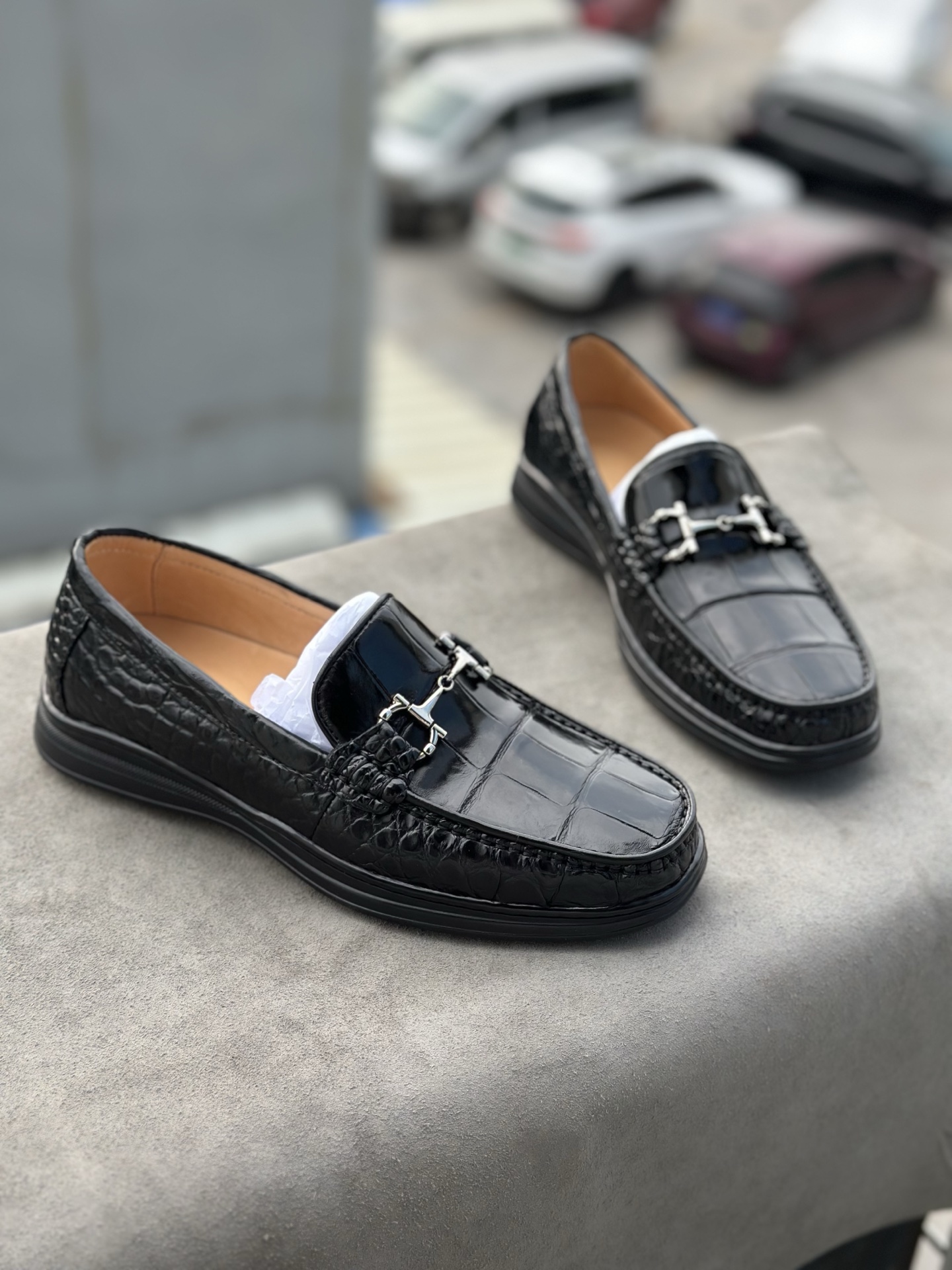 Crocodile Leather Black Belly Cut Stitched-Sole Bit Loafers HCS007 photo 3