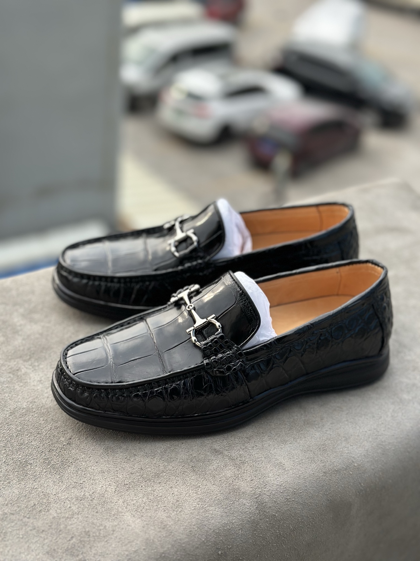 Crocodile Leather Black Belly Cut Stitched-Sole Bit Loafers HCS007 photo 5