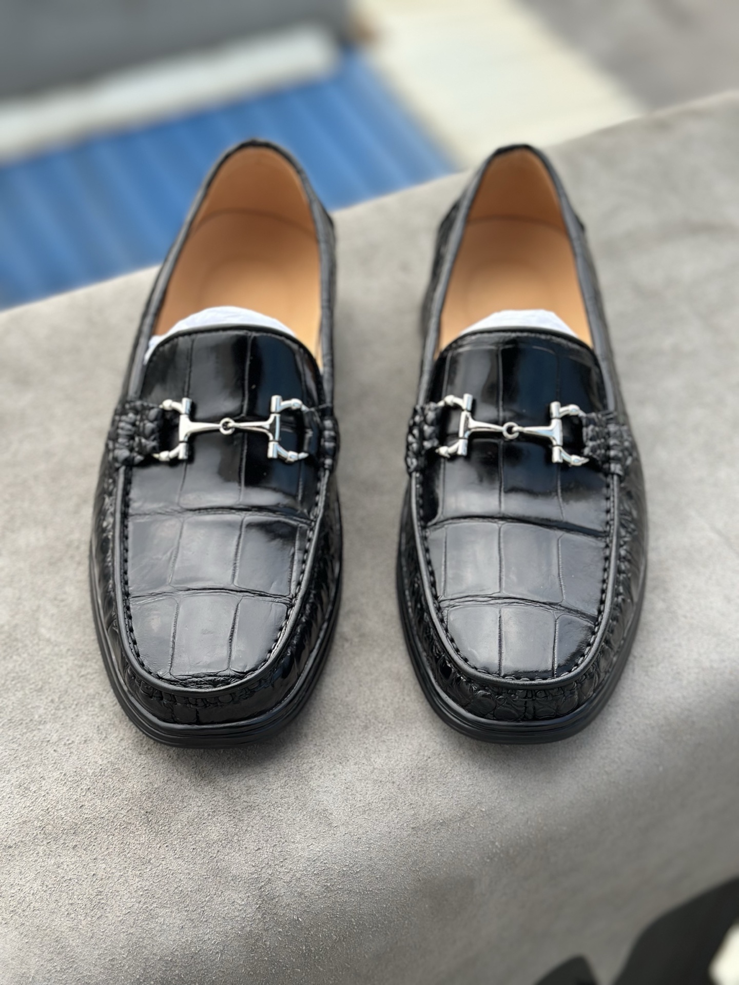Crocodile Leather Black Belly Cut Stitched-Sole Bit Loafers HCS007 photo 8