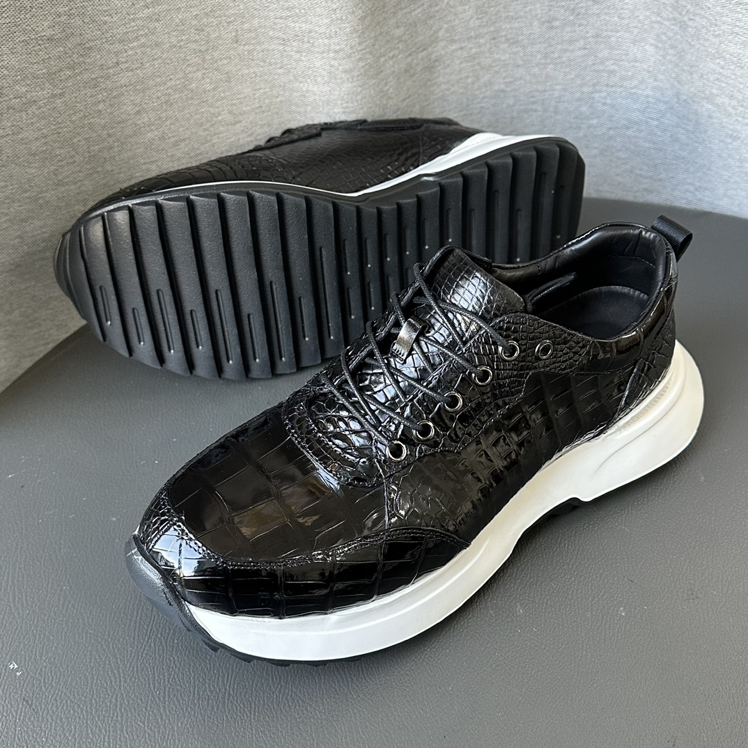 Crocodile Leather Black Belly Cut Lightweight Athletic Sneakers HCS009 photo 5